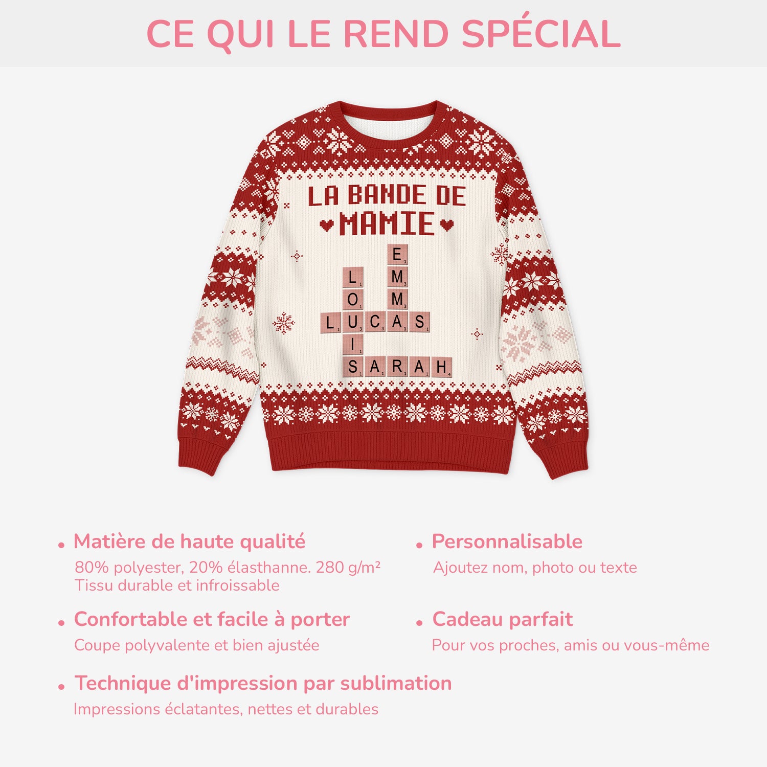 5794WFR5 pull moche de noel personnalise la bande a mamie avec mots croises 5794w