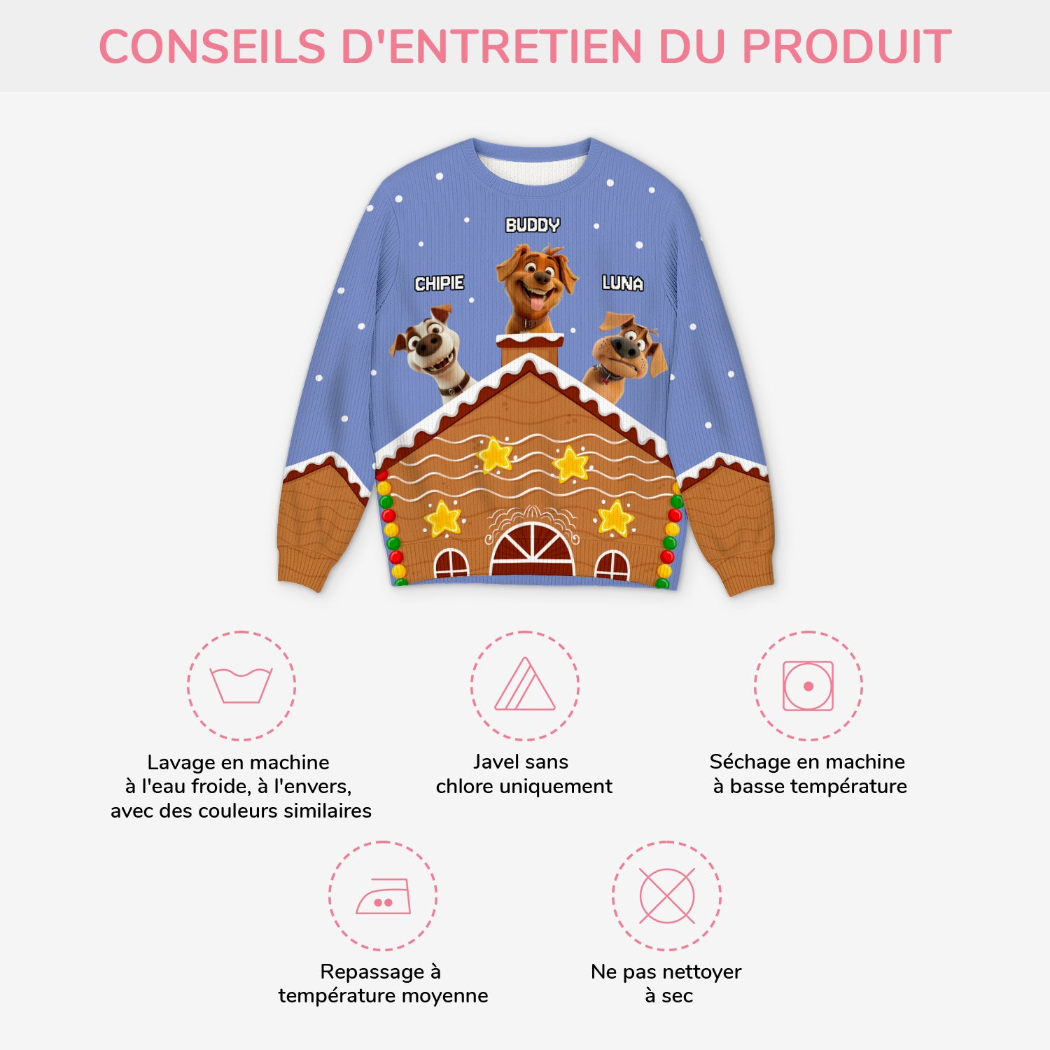 5796WFR4 pull moche de noel personnalise pere noel et des chiens 5796w8ycc