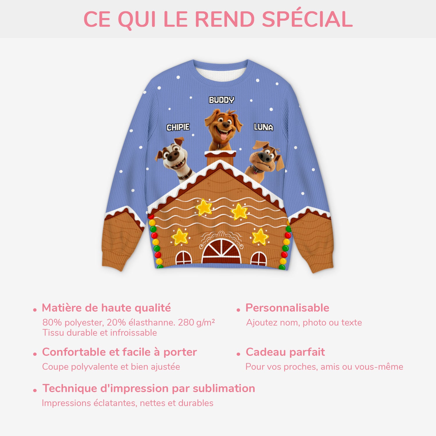 5796WFR5 pull moche de noel personnalise pere noel et des chiens 5796w8ycc