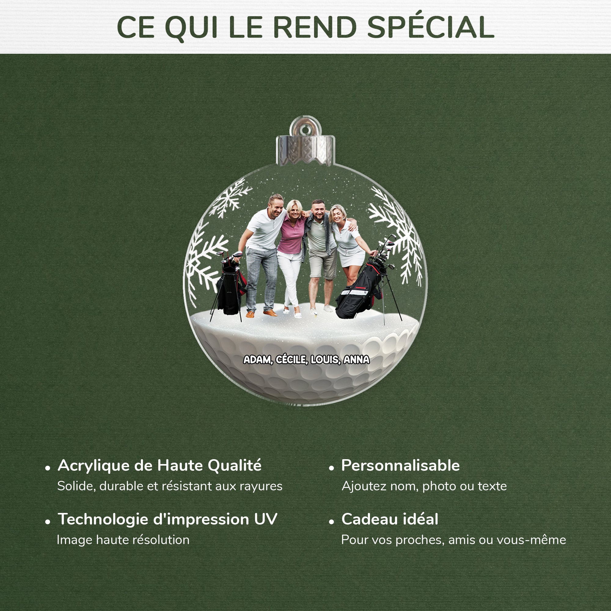 5800OFR4 ornement acrylique personnalise avec photo boule de noel avec les amis du golf 5800okzcb