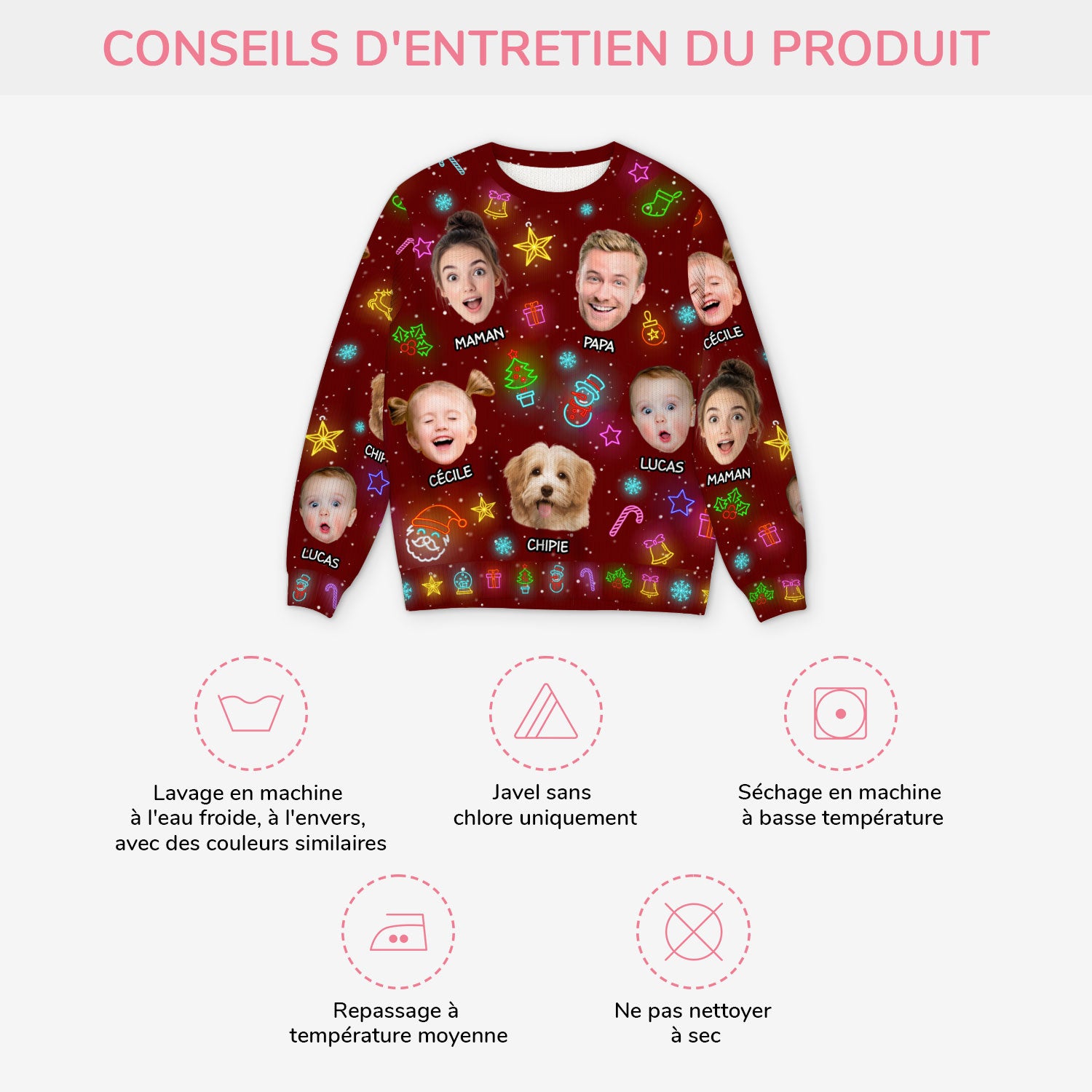 5801WFR4 pull moche de noel personnalise avec photo noel en famille 5801wtuai