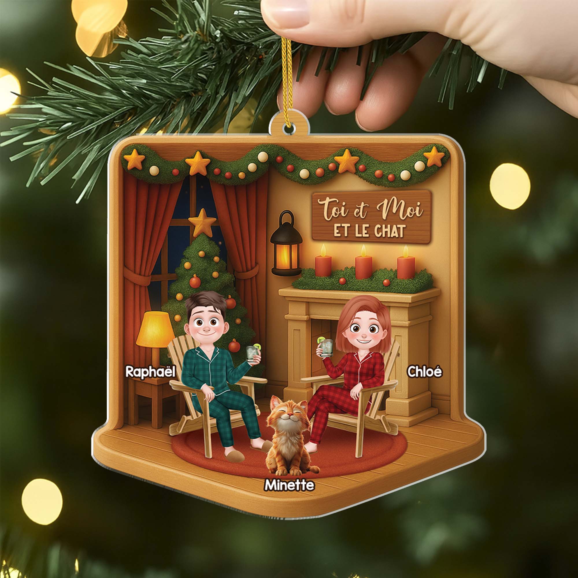 5804OFR2 effet dimpression 3d ornement noel acrylique personnalise juste toi moi et le chat 5804okqqd