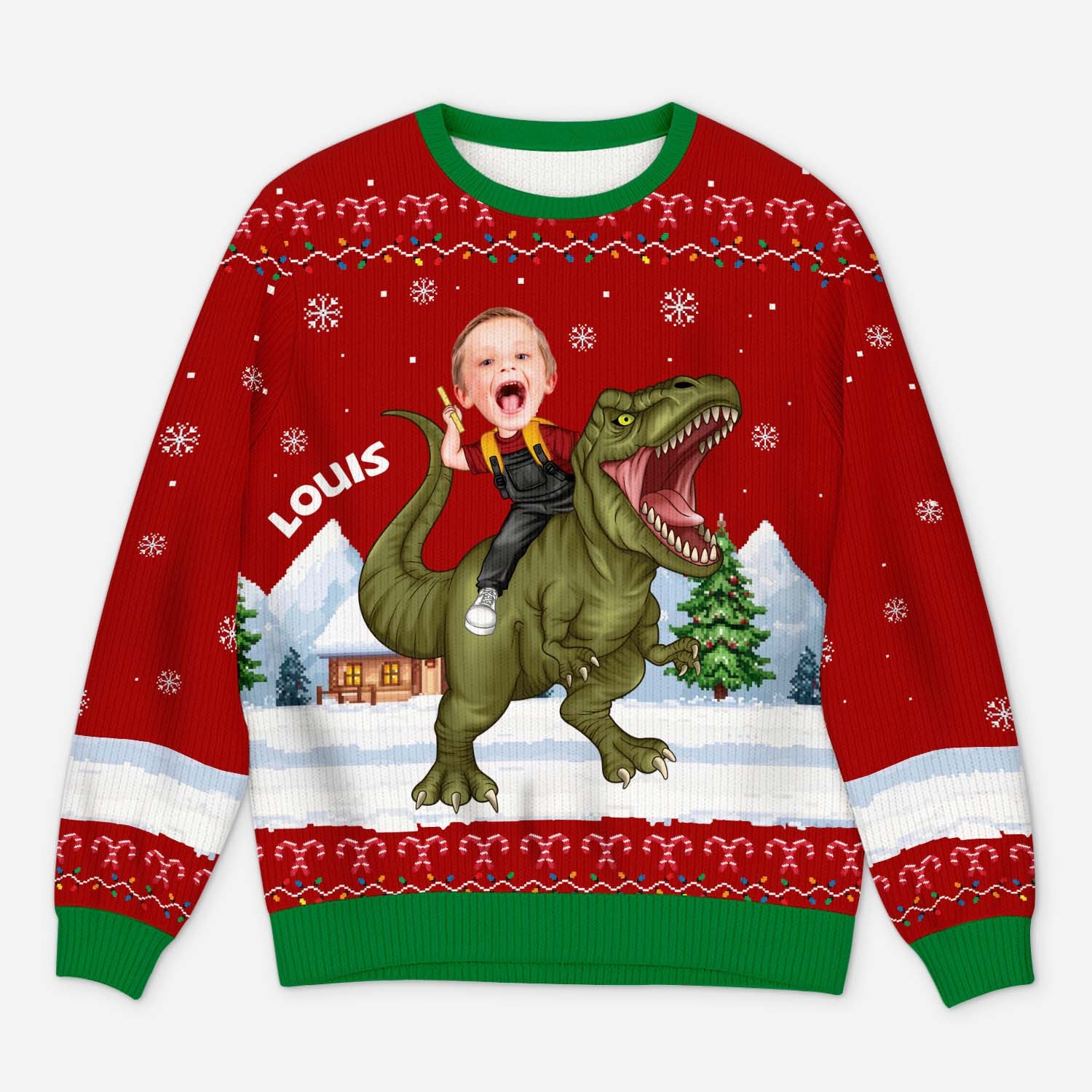 5806WFR1 pull moche de noel enfant personnalise avec photo mon dinosaure 5806wtzak