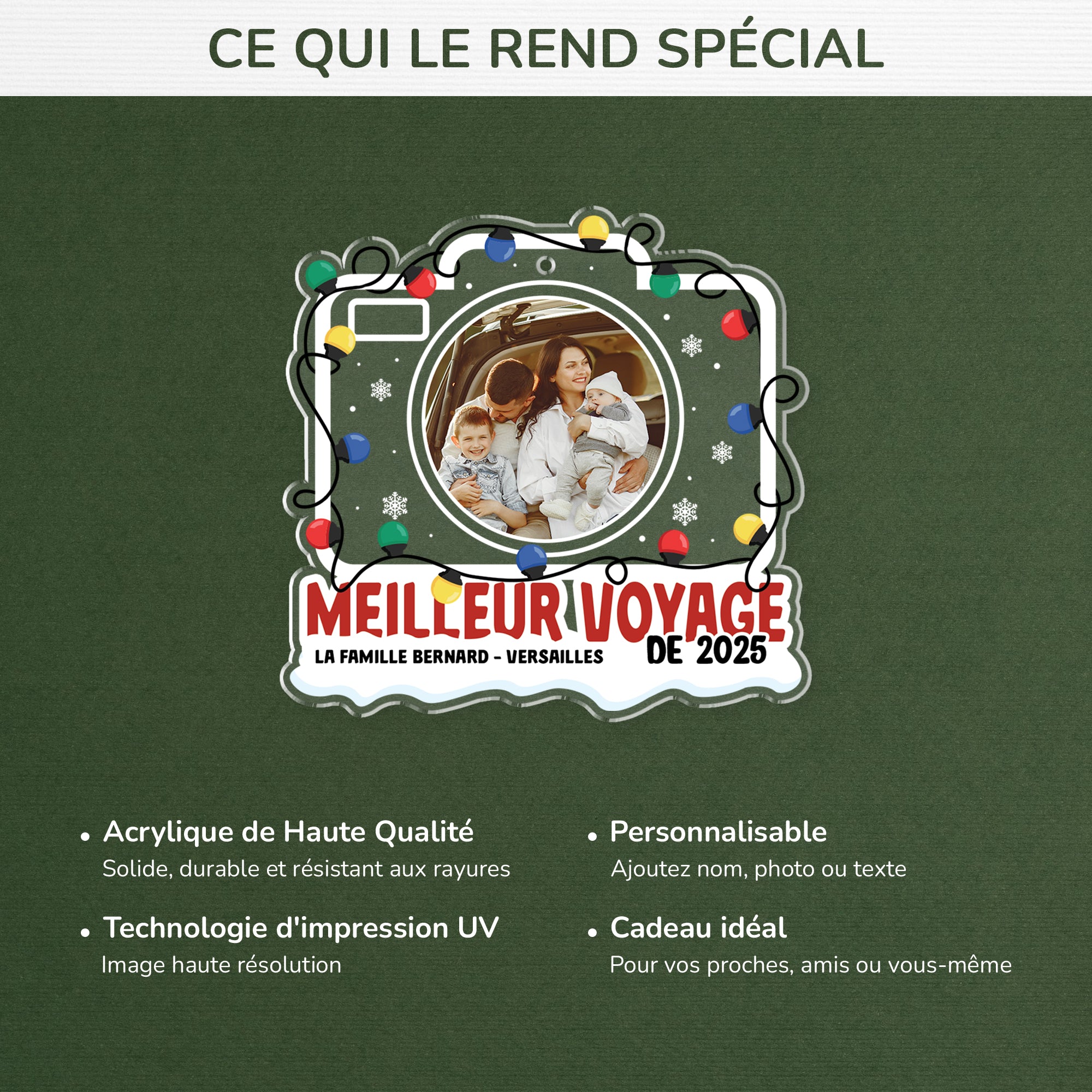 5821OFR4 ornement noel acrylique personnalise avec photo notre meilleur voyage de famille 5821otlni