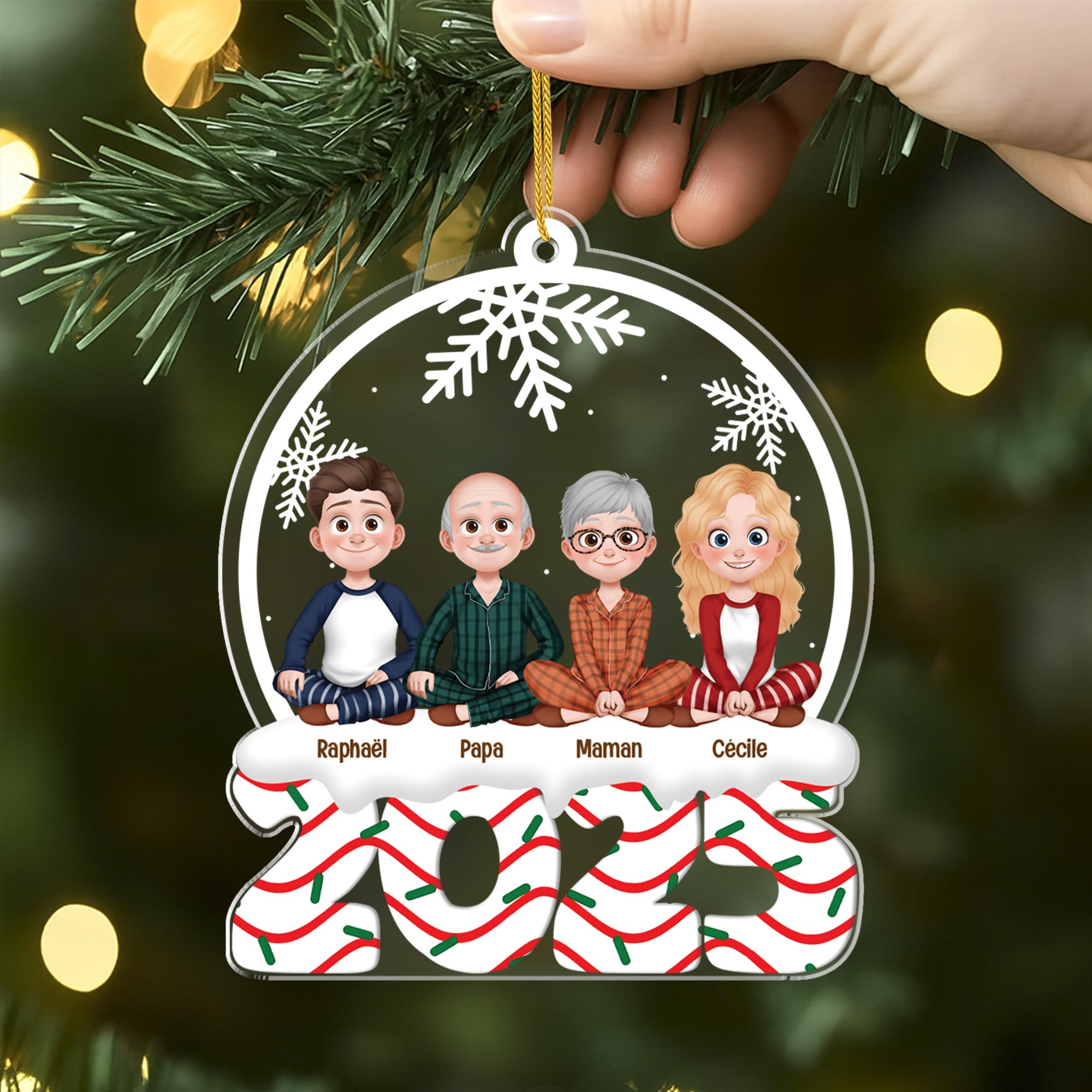 5822OFR2 ornement noel acrylique personnalise avec animal notre boule a neige de famille 5822otyai
