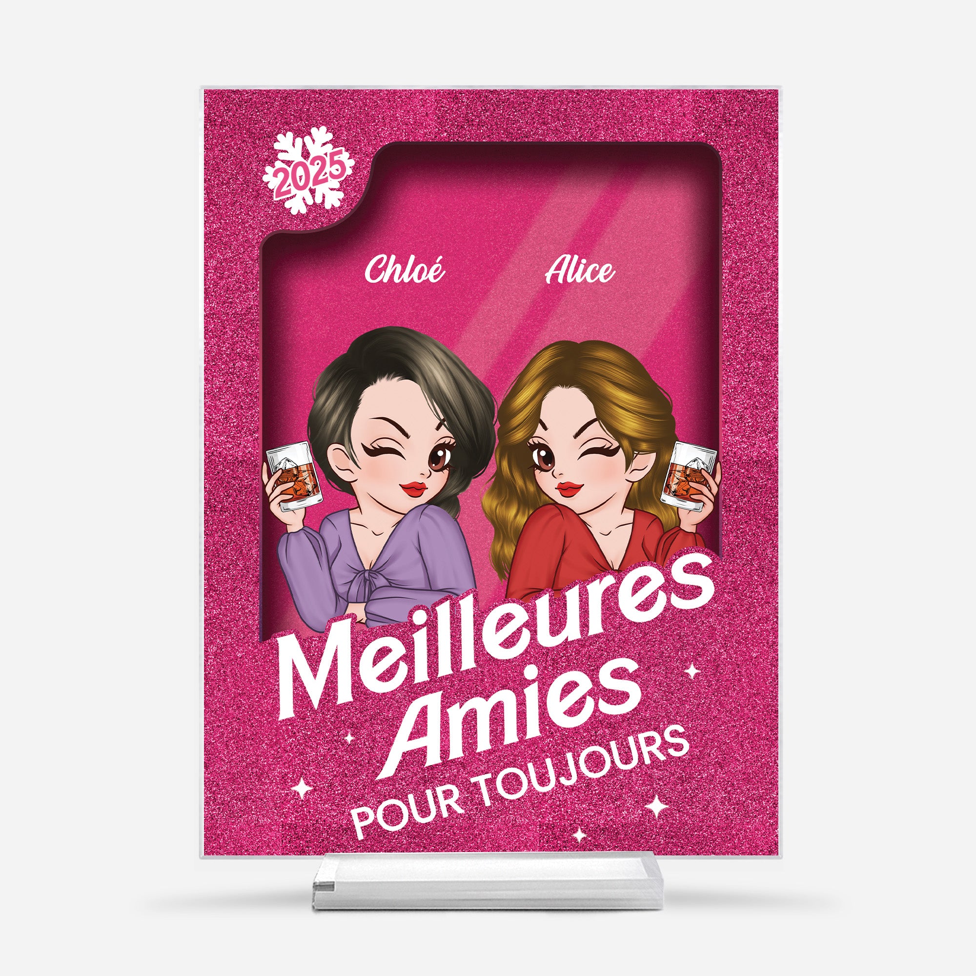 5832RFR1 plaque en acrylique personnalisee avec support poupee meilleure amie 5832r8maf