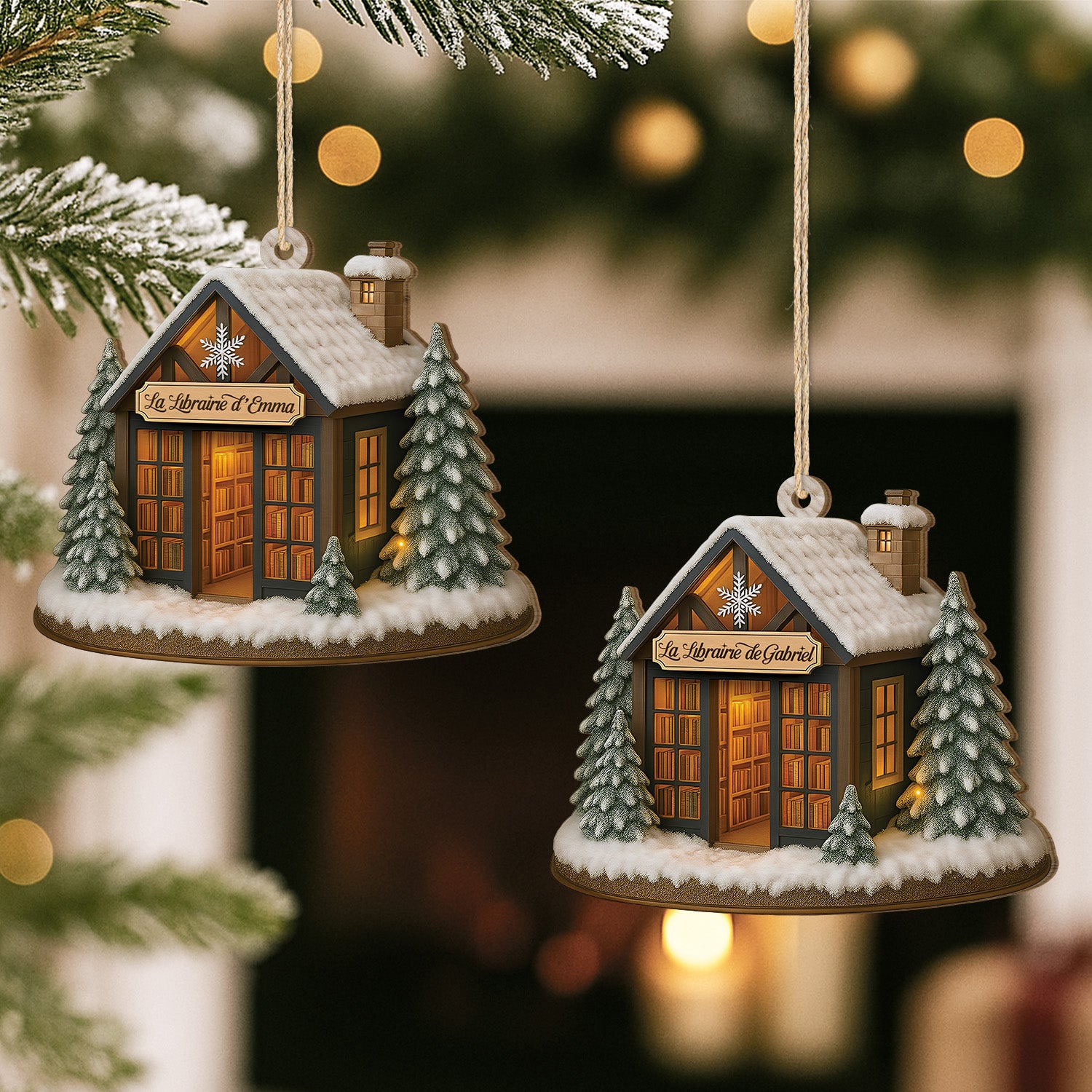 5833OFR2 ornement en bois a 1 couche personnalise pour les amoureux des livres la librairie d_emma 5833okmqa