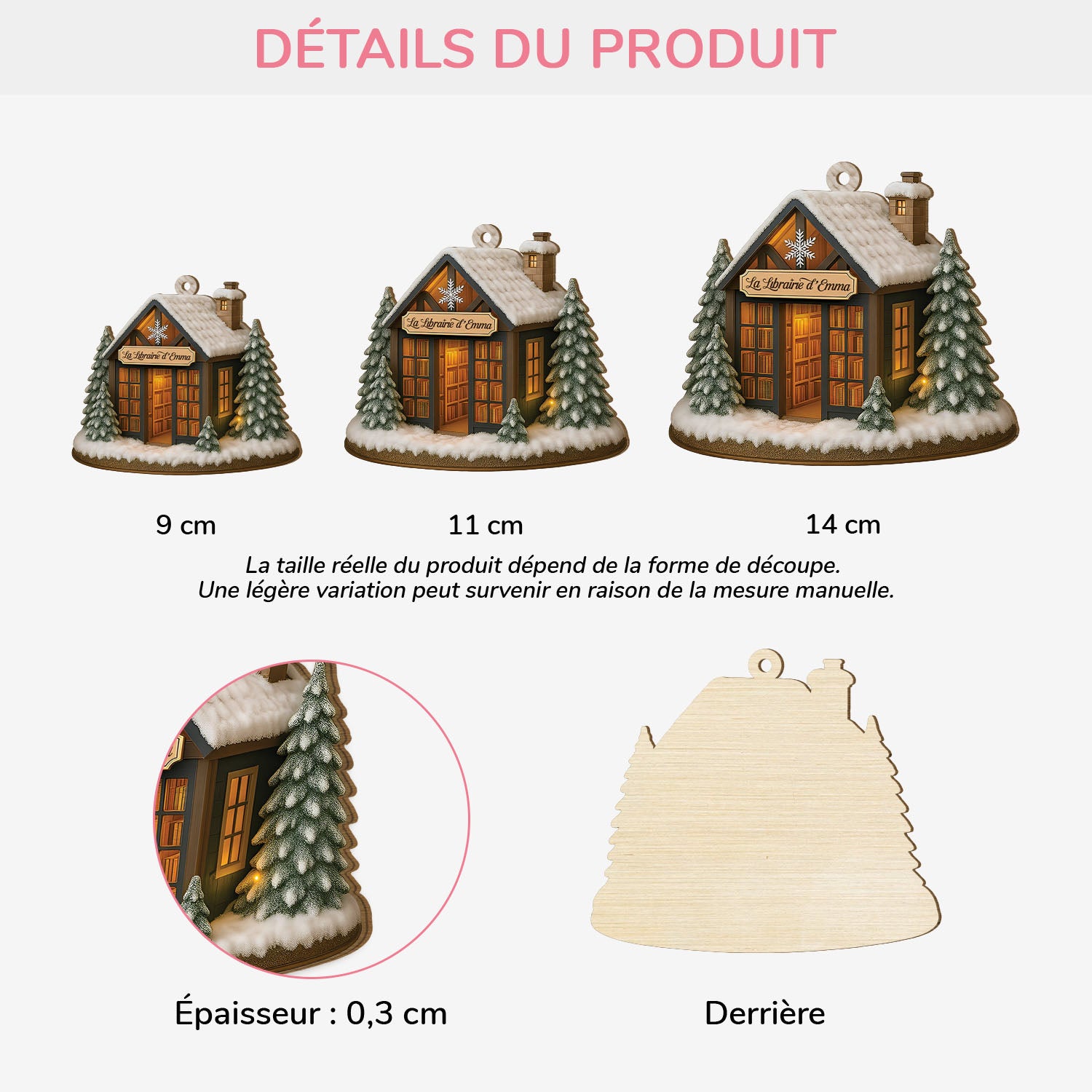 5833OFR3 ornement en bois a 1 couche personnalise pour les amoureux des livres la librairie d_emma 5833okmqa