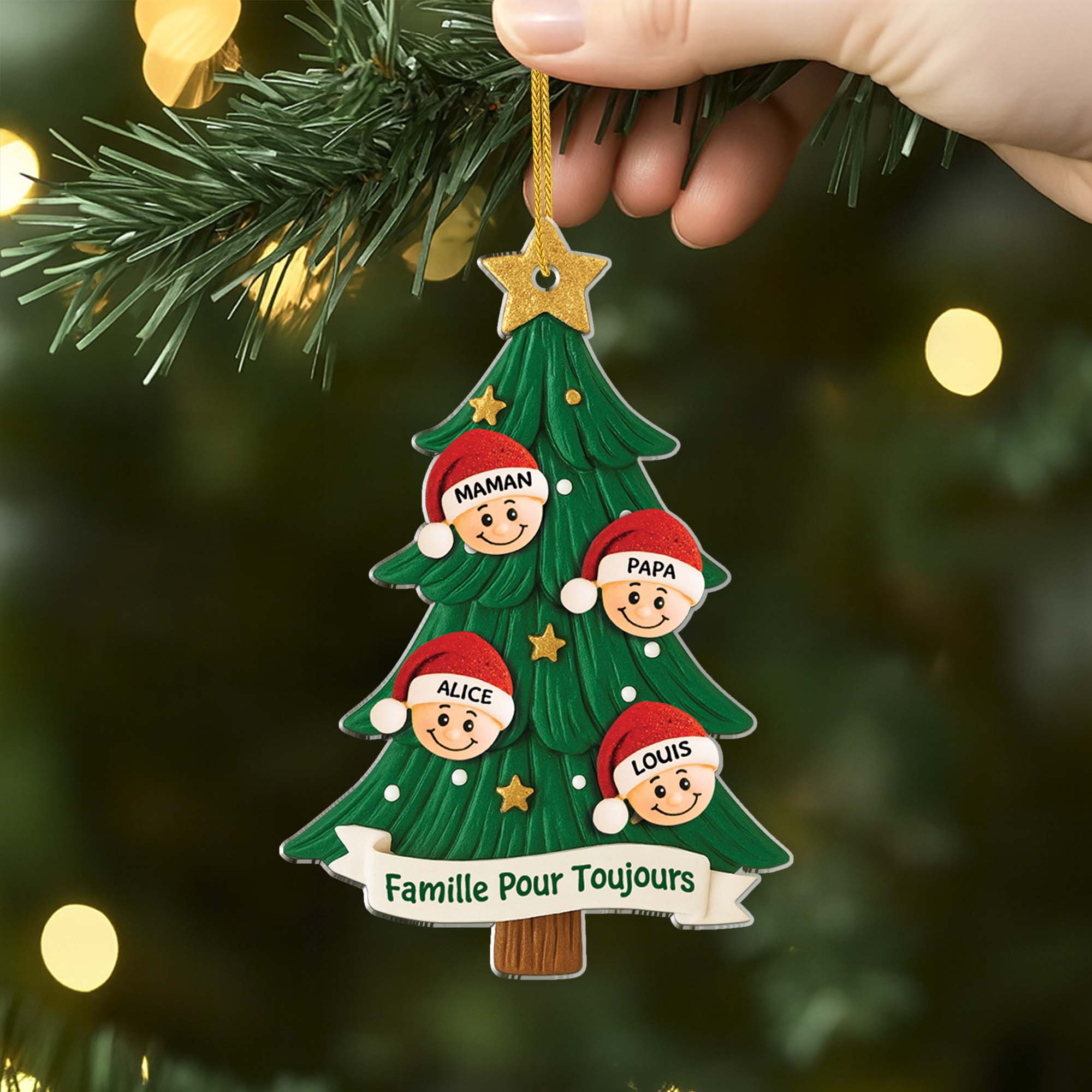 5848OFR2 effet dimpression 3d ornement acrylique personnalise famille notre sapin de noel avec prenom 5848okmti