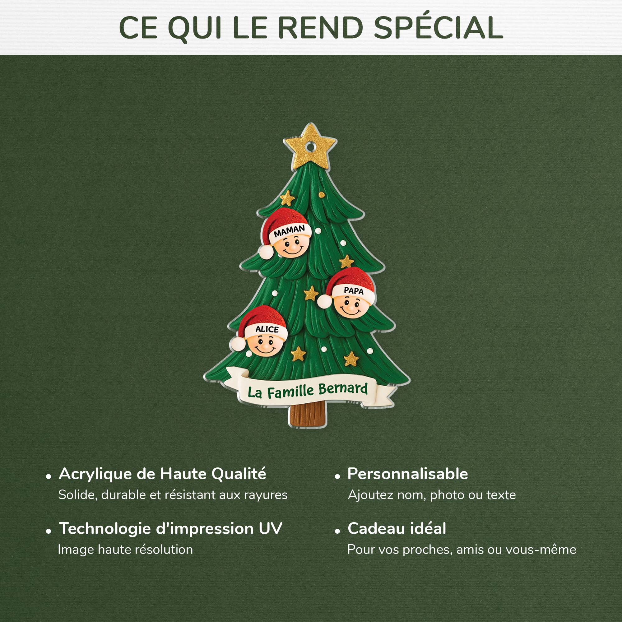 5848OFR4 effet dimpression 3d ornement acrylique personnalise famille notre sapin de noel avec prenom 5848okmti