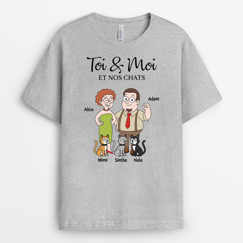 5854AFR2 t shirt personnalise couple toi moi et le chat 5854akq7d
