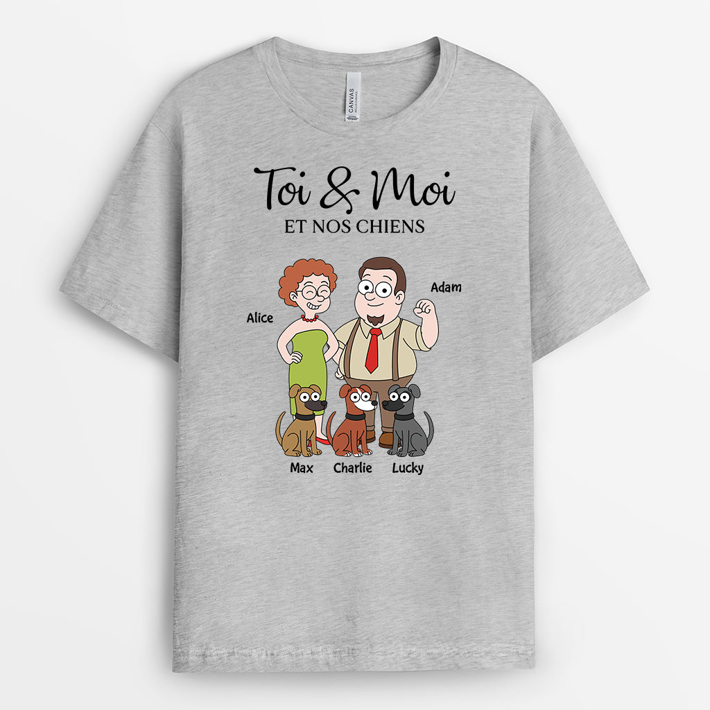 5854AFR2 t shirt personnalise couple toi moi et le chien 5854akq7c