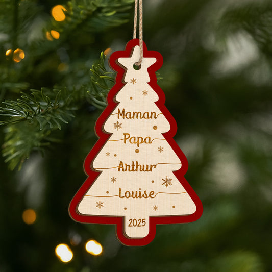 5858OFR1 ornement en bois a 2 couches personnalise famille sapin de noel avec prenom 5858okuti