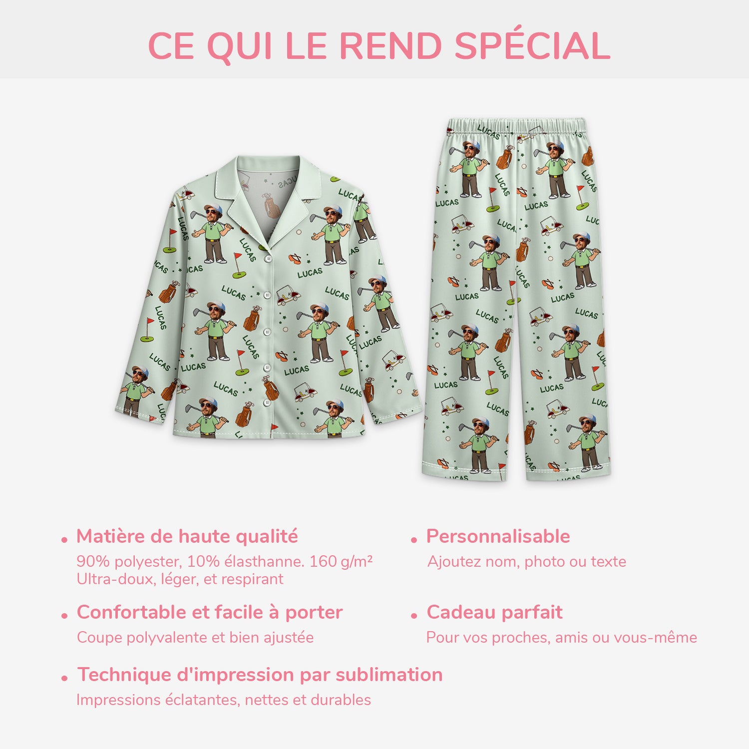 5910VFR5 pyjama de noel personnalise le golfeur 5910v3qzb