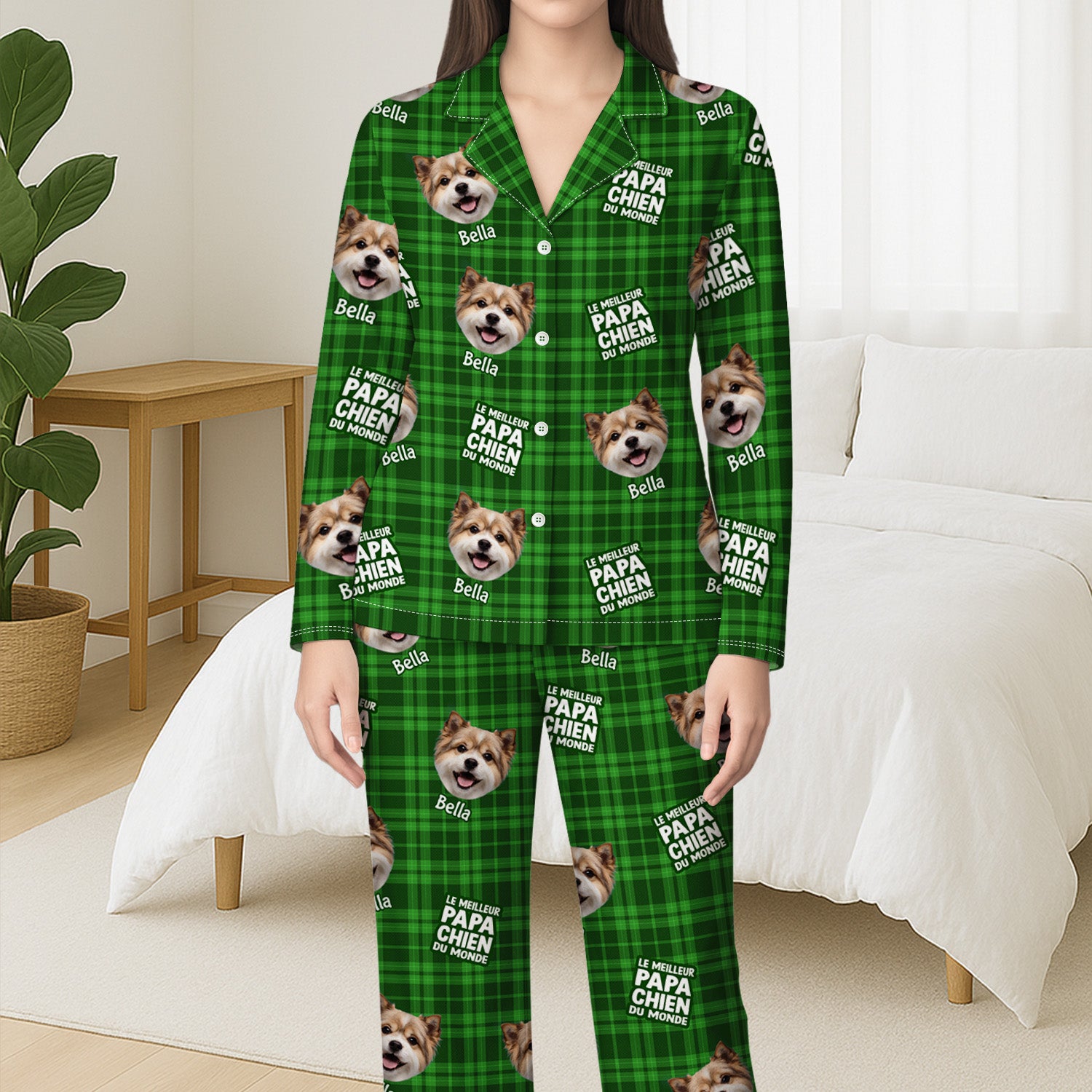5911VFR3 pyjama a carreaux personnalise meilleure maman chien 5911vtvmc