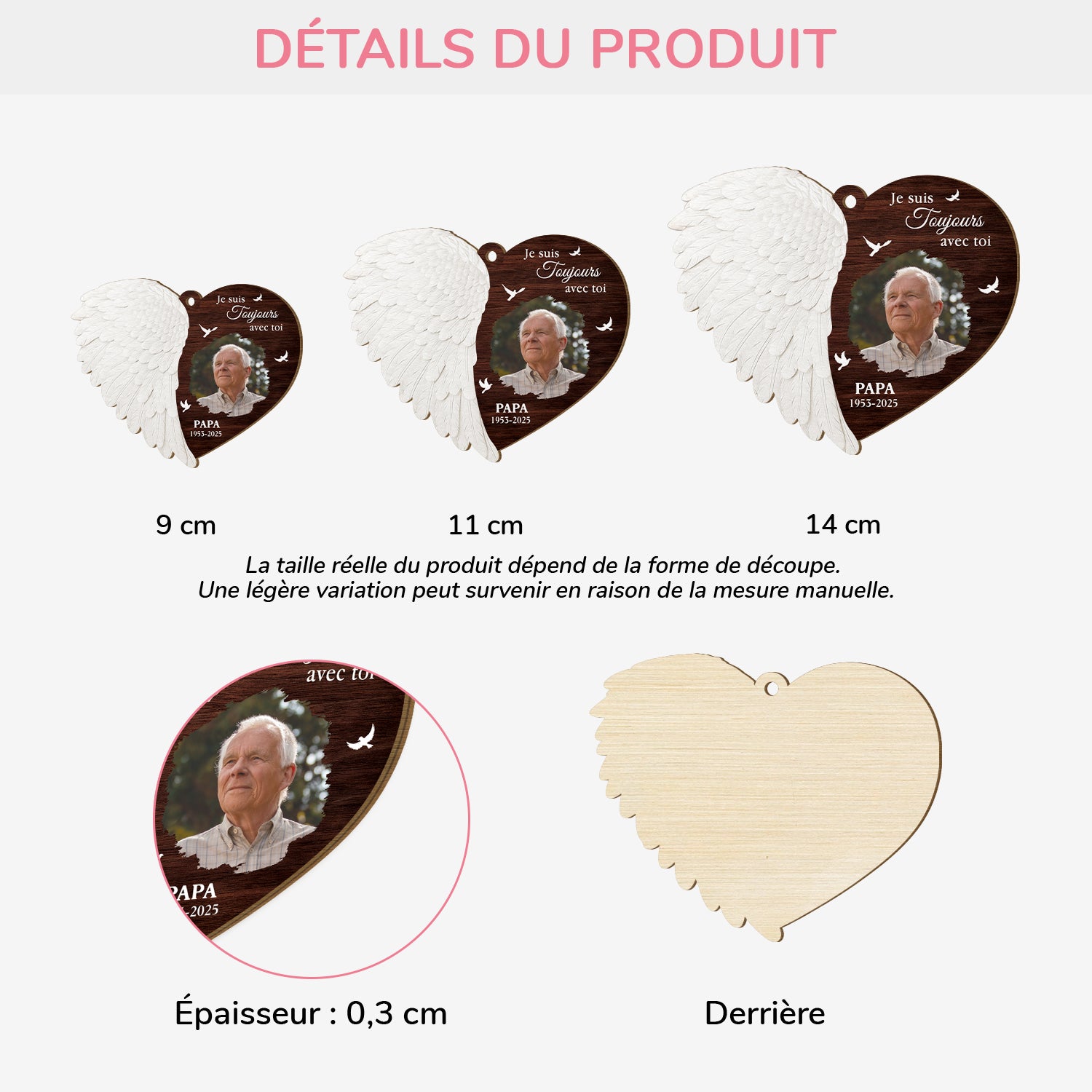 5920OFR3 ornement en bois a 1 couche personnalise commemoratif avec photo papa est toujours avec toi 5920o8tcb