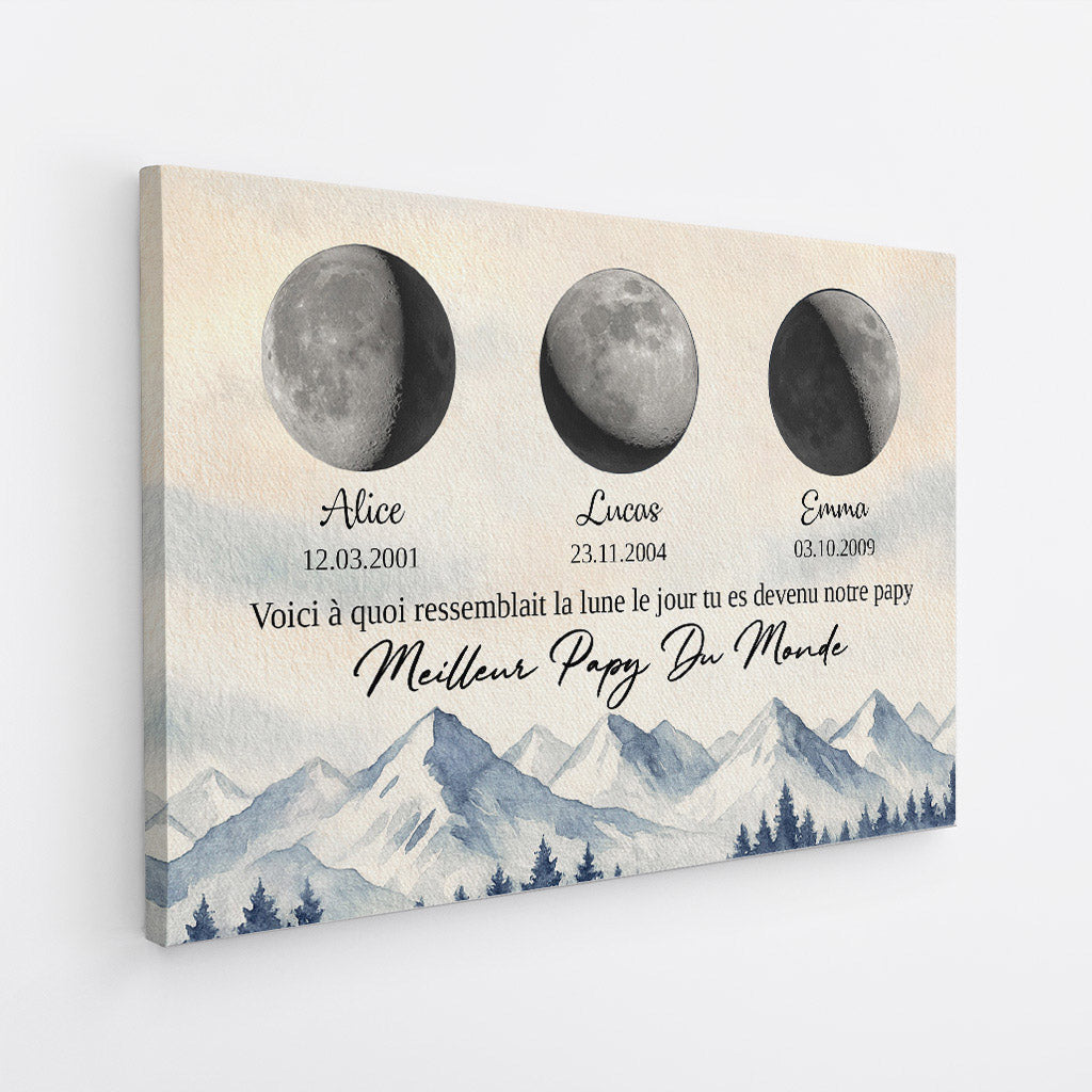 5934CFR2 toile personnalisee avec phase de la lune le jour tu es devenu notre papy mamie 5934c6mmb