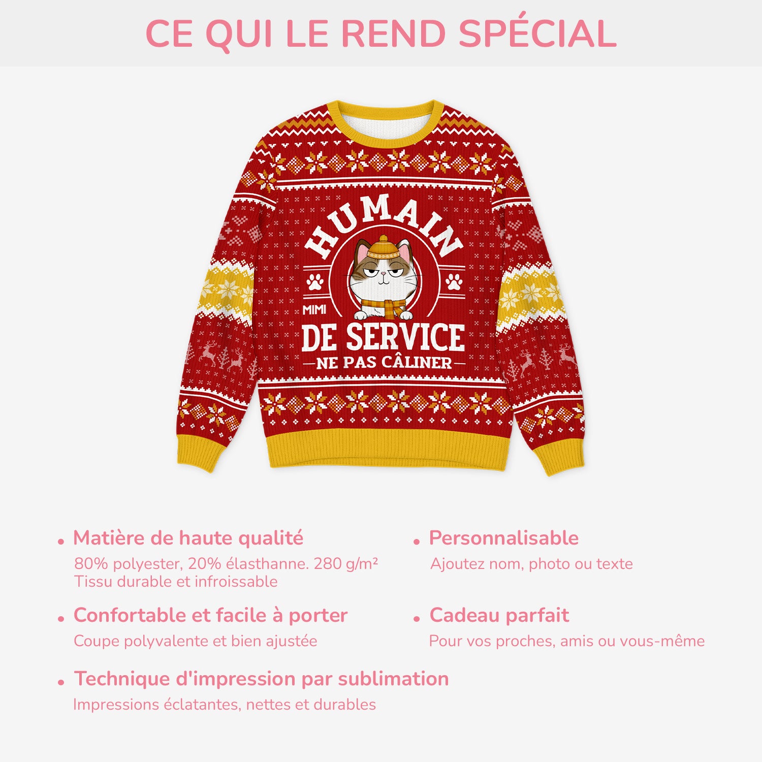 5943WFR5 pull de noel moche personnalise avec chat humain de service 5943wkknd