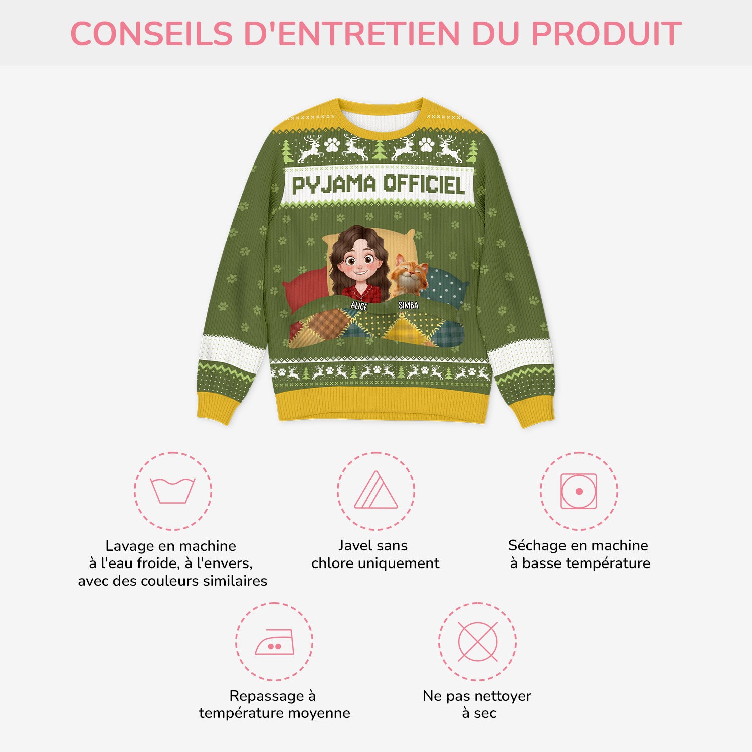 5947WFR4 pull de noel moche personnalise pyjama officiel avec chat 5947wklnd