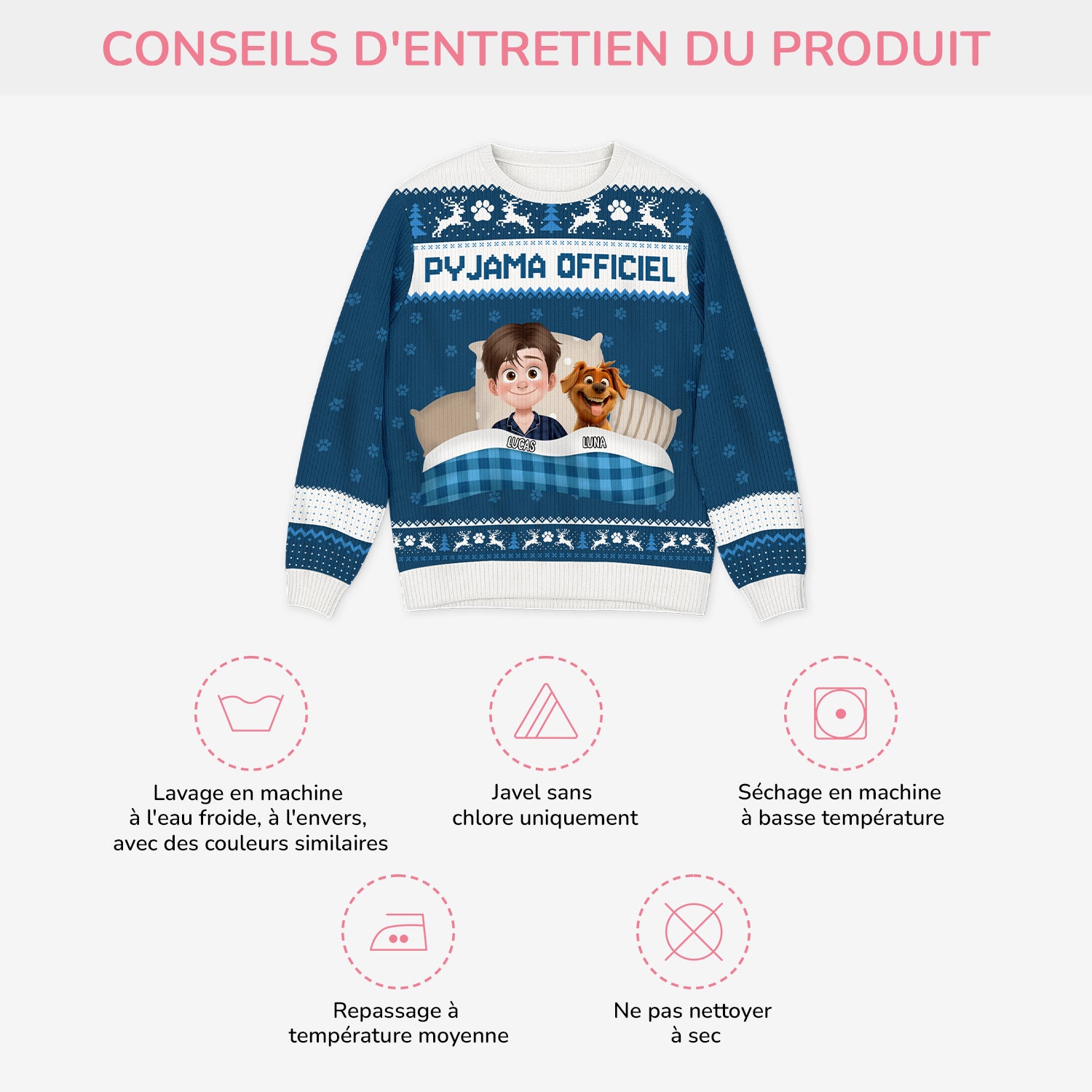 5947WFR4 pull de noel moche personnalise pyjama officiel avec chien 5947wklnc