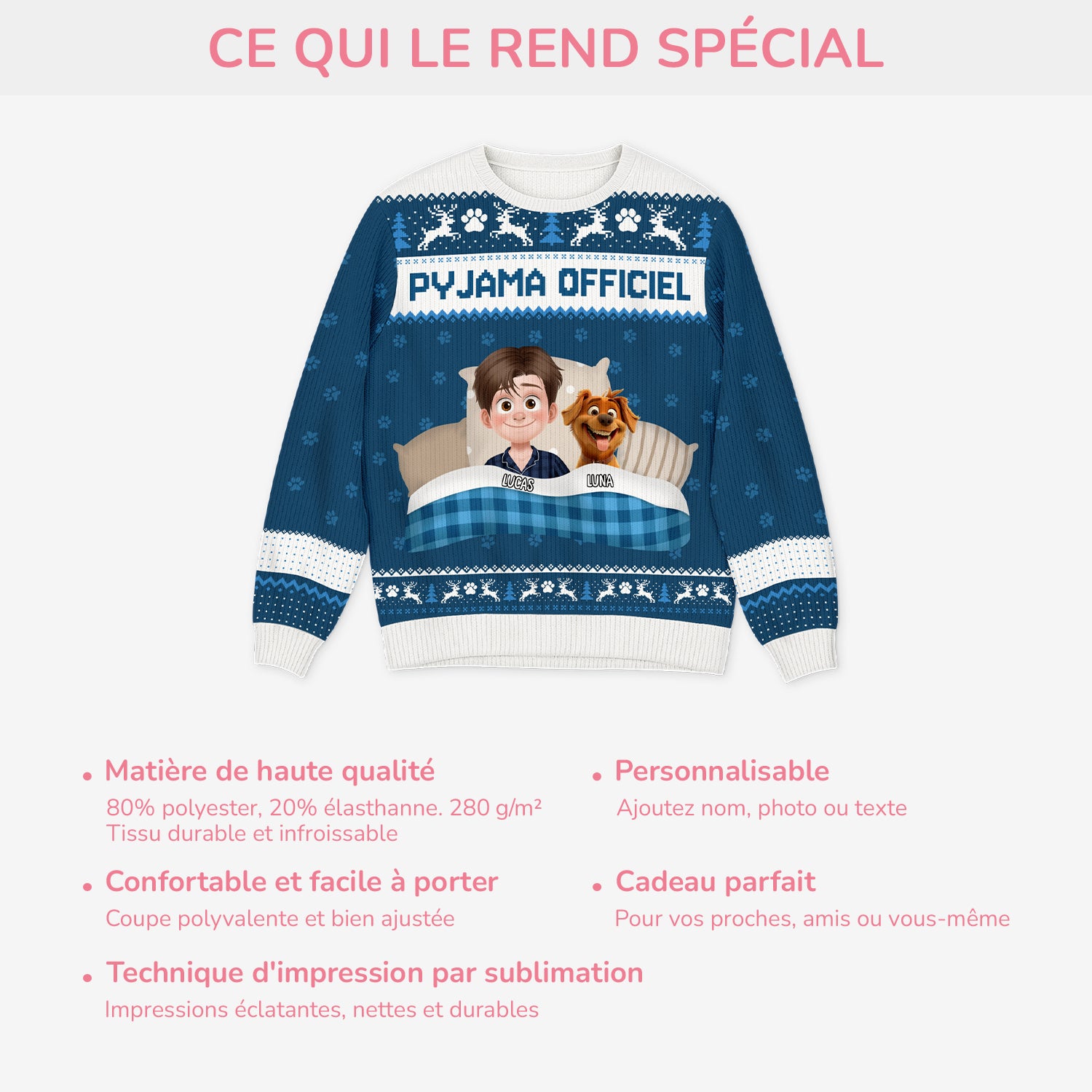 5947WFR5 pull de noel moche personnalise pyjama officiel avec chien 5947wklnc
