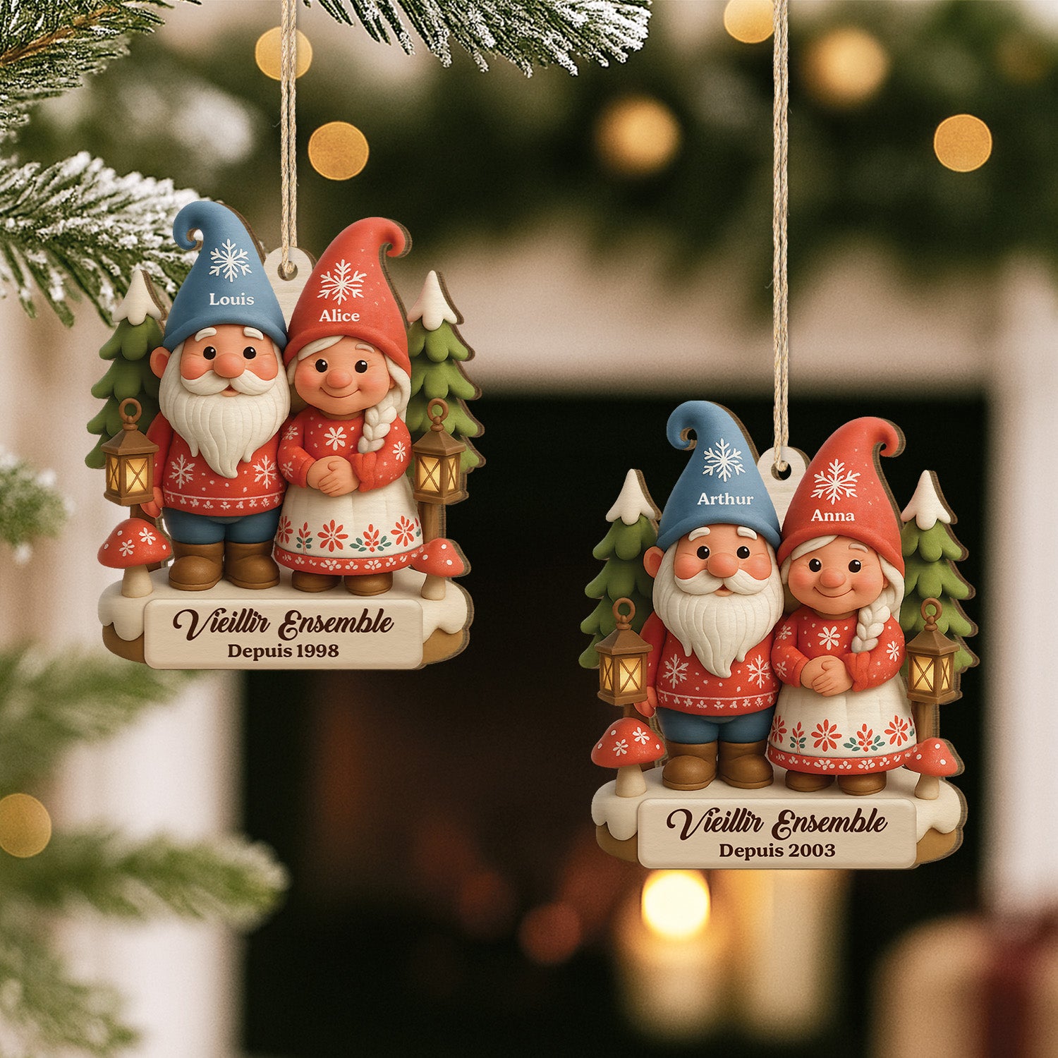 5953OFR2 effet dimpression 3d ornement de noel en bois a 1 couche personnalise couple vieillir ensemble 5953okm5g