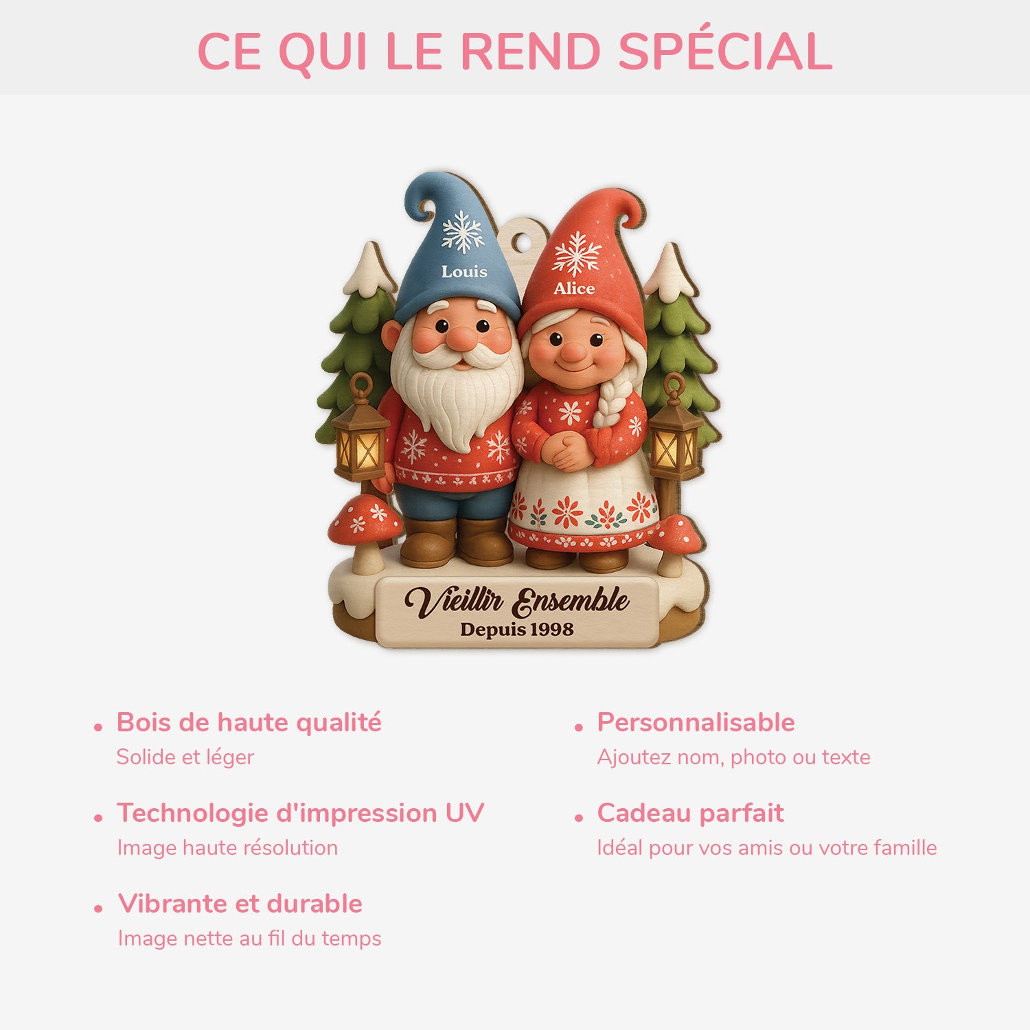 5953OFR4 effet dimpression 3d ornement de noel en bois a 1 couche personnalise couple vieillir ensemble 5953okm5g