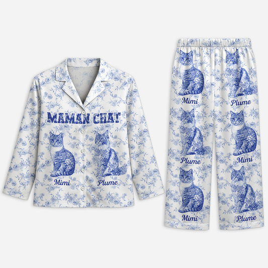 5970VFR1 pyjama personnalise maman chat style toile bleue 5970vkmtd
