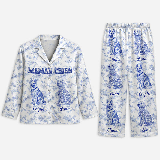 5970VFR1 pyjama personnalise maman chien style toile bleue 5970vkmtc