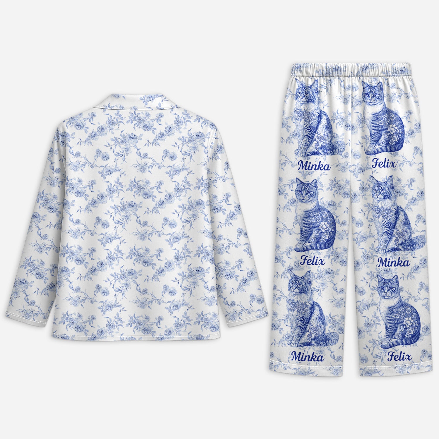 5970VFR2 pyjama personnalise maman chat style toile bleue 5970vkmtd
