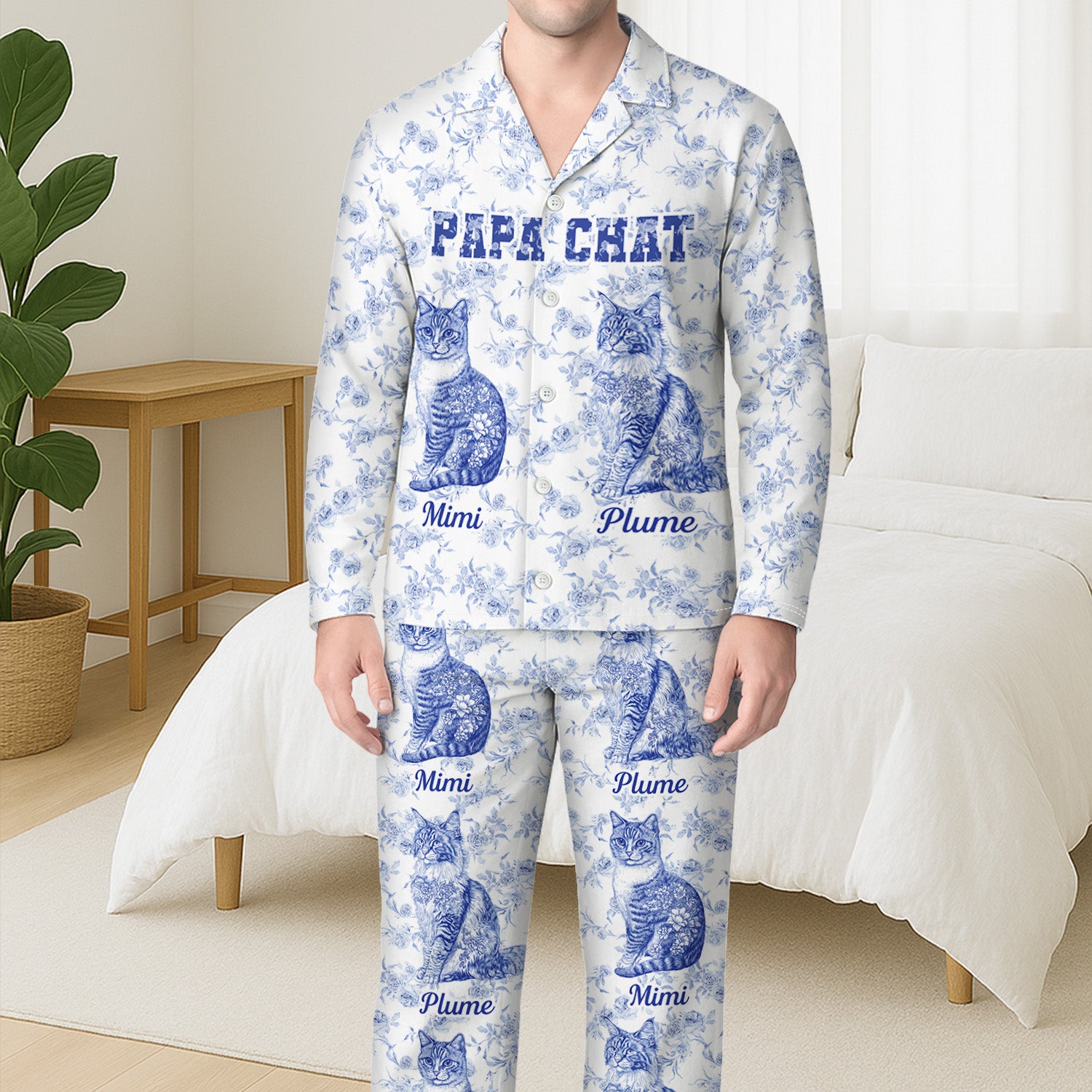 5970VFR3 pyjama personnalise maman chat style toile bleue 5970vkmtd