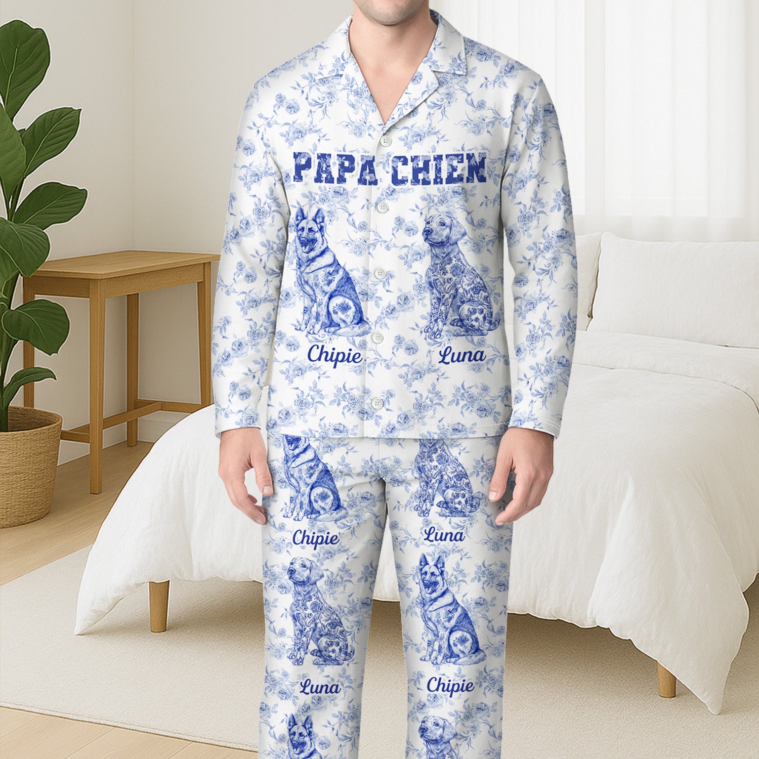 5970VFR3 pyjama personnalise maman chien style toile bleue 5970vkmtc