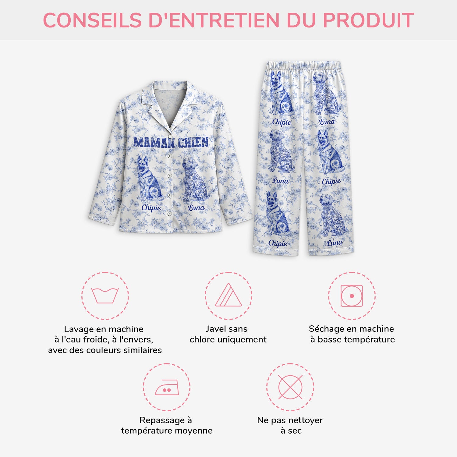 5970VFR4 pyjama personnalise maman chien style toile bleue 5970vkmtc