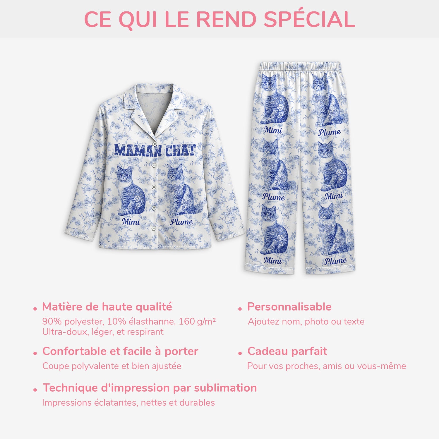 5970VFR5 pyjama personnalise maman chat style toile bleue 5970vkmtd