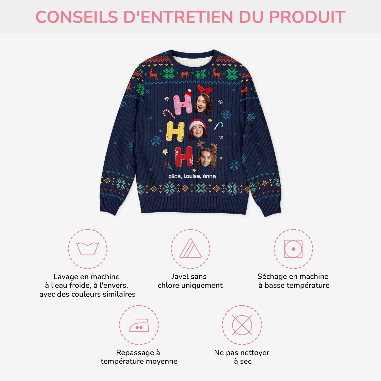 5991WFR4 pull moche famille personnalise avec photo ho ho ho joyeux noel 5991wktni