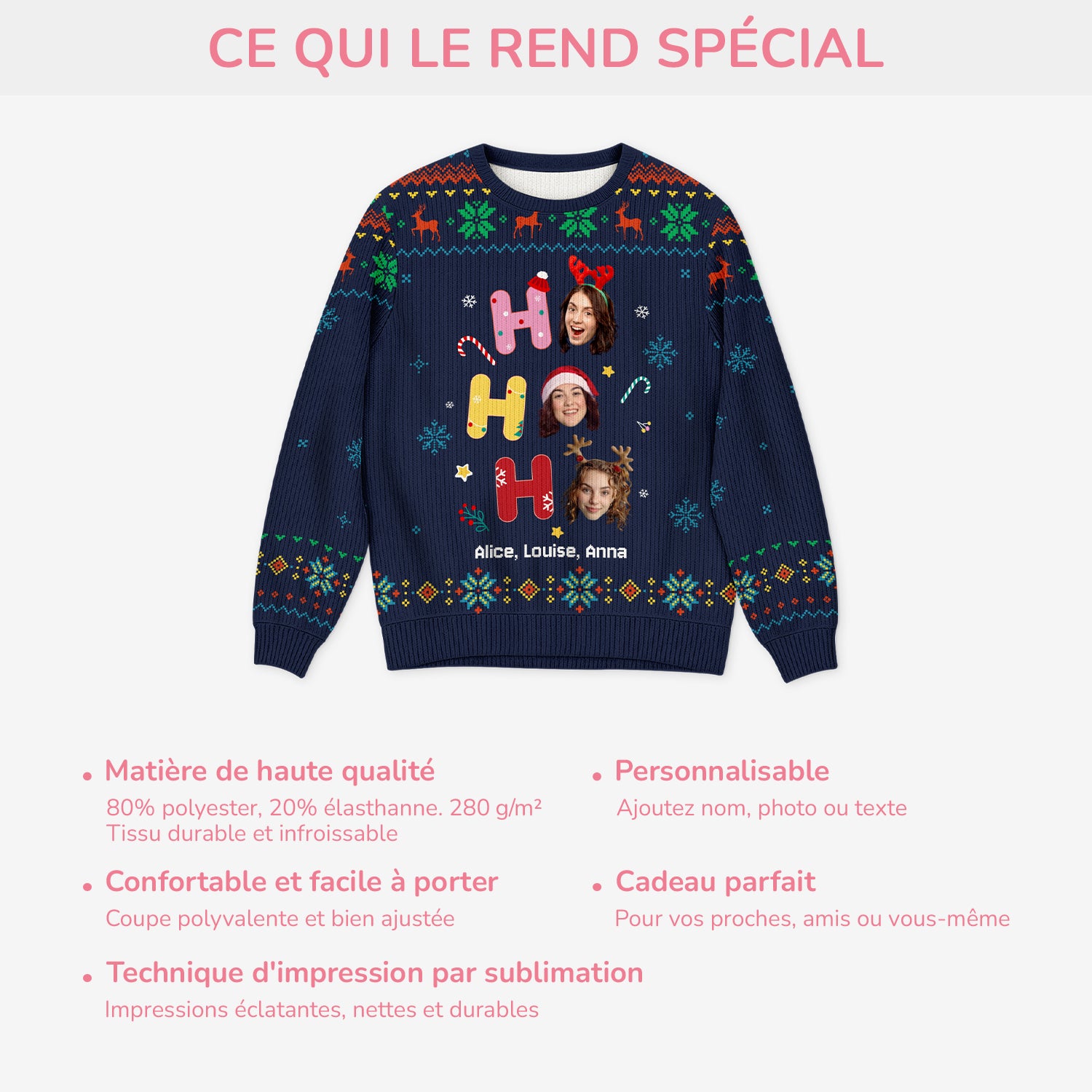 5991WFR5 pull moche famille personnalise avec photo ho ho ho joyeux noel 5991wktni