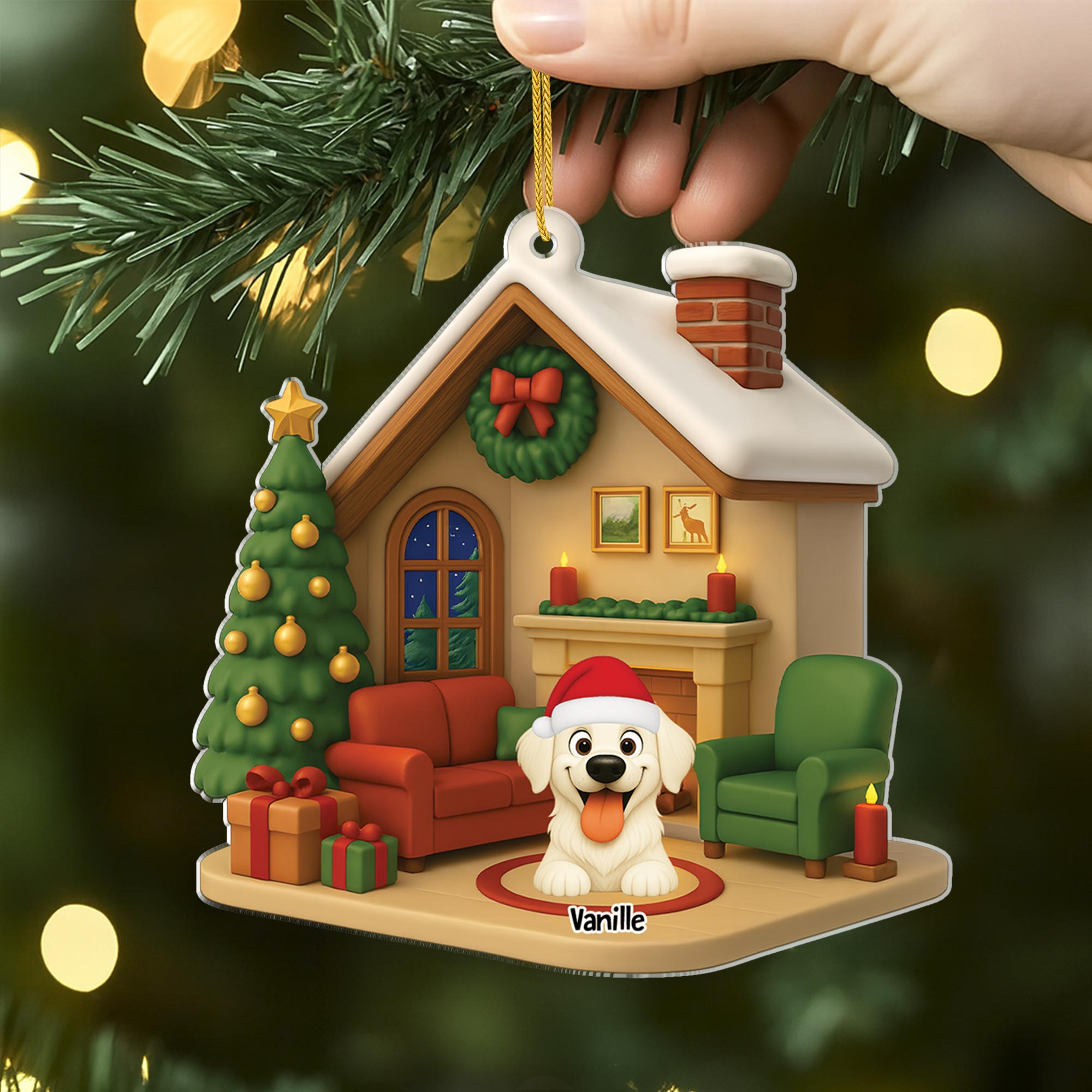 6013OFR1 ornement acrylique personnalise avec chien salon de noel 6013o86ad2