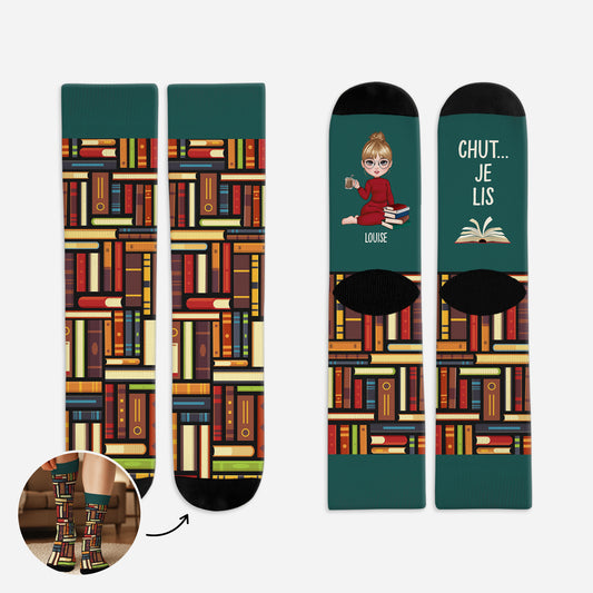 6029JFR1 chaussettes personnalisees chut une fille lit ses livres 6029j6q5a_e8716cbc 2cdf 4c67 a66c 079ac449ea53