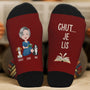 6034JFR2 chaussettes personnalisees pour les amoureux des livres chut je lis avec chien 6034j8lnc