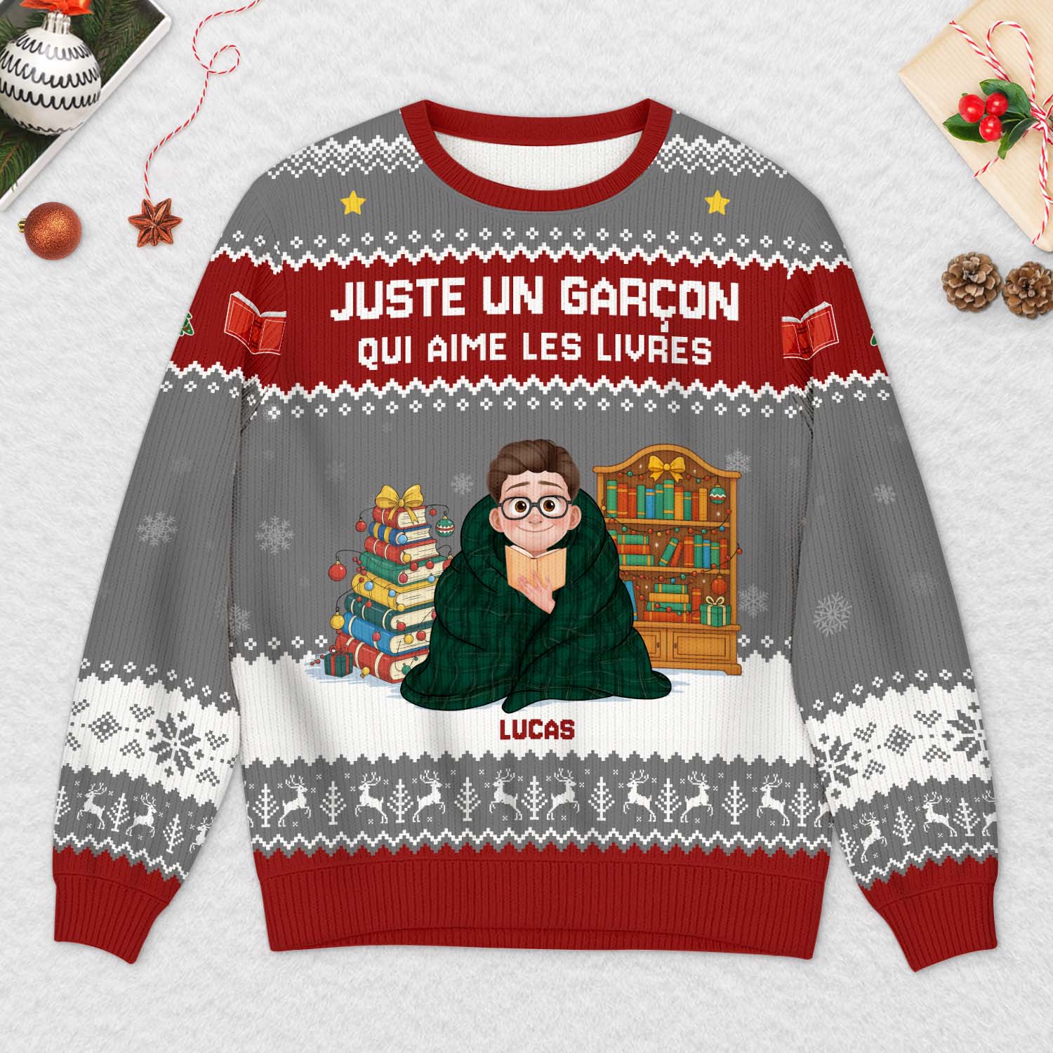 6044WFR2 pull de noel moche personnalise juste une fille qui aime les livres 6044w6qna