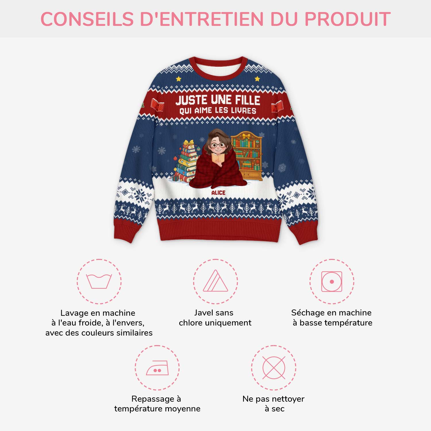 6044WFR4 pull de noel moche personnalise juste une fille qui aime les livres 6044w6qna