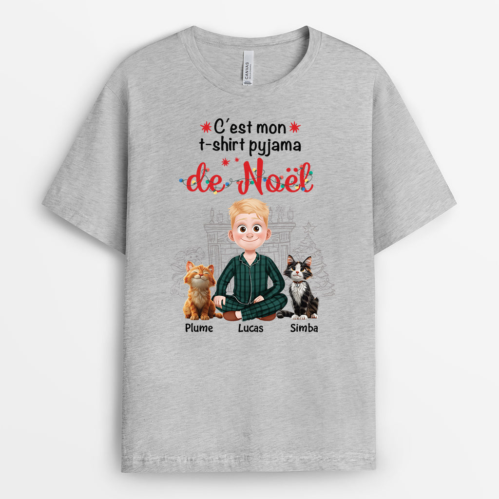 6063AFR2 t shirt personnalise avec chat pour femme et homme mon t shirt pyjama de noel 6063a8lnd