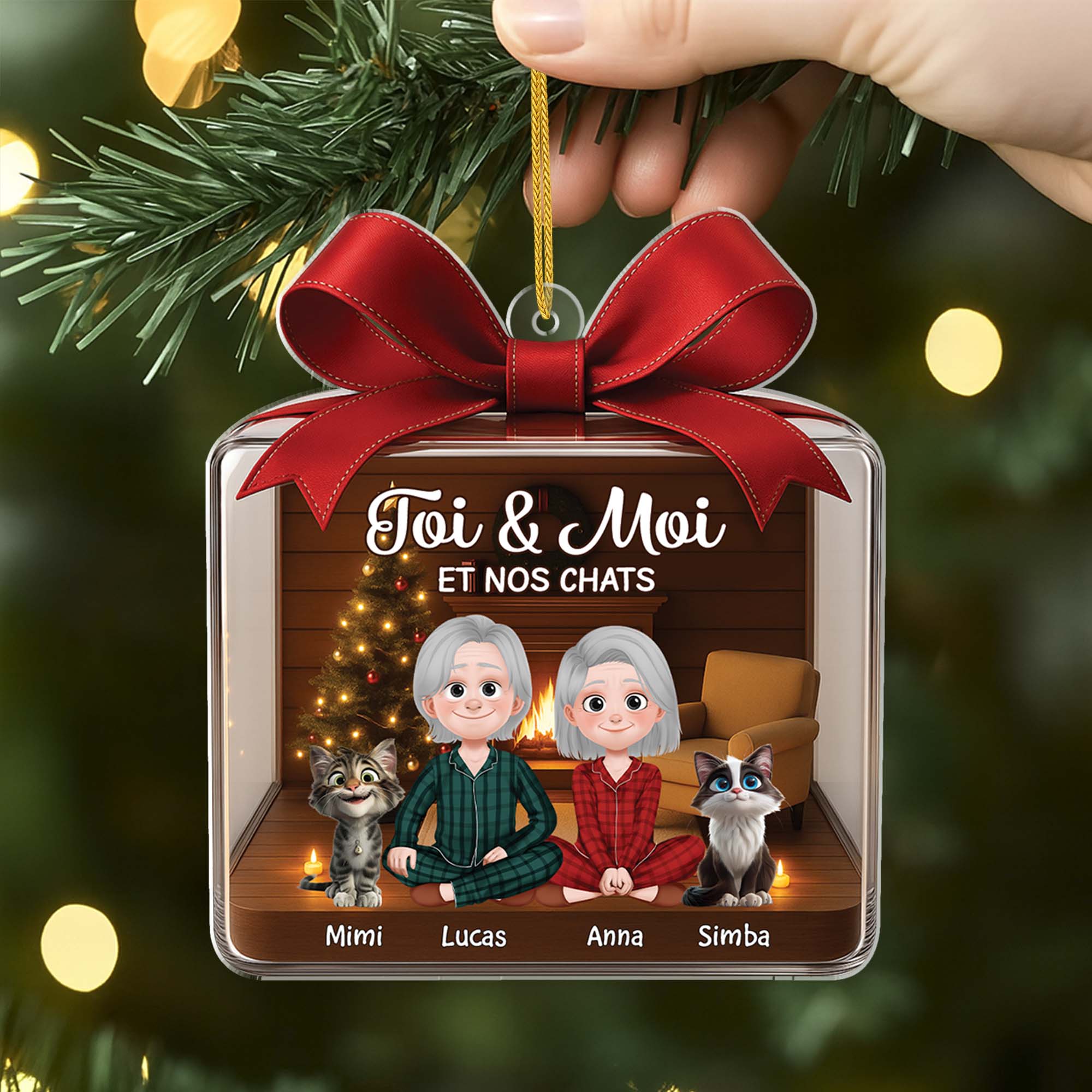 6075OFR2 ornement de noel acrylique personnalise couple toi moi et le chat 6075o6mtd