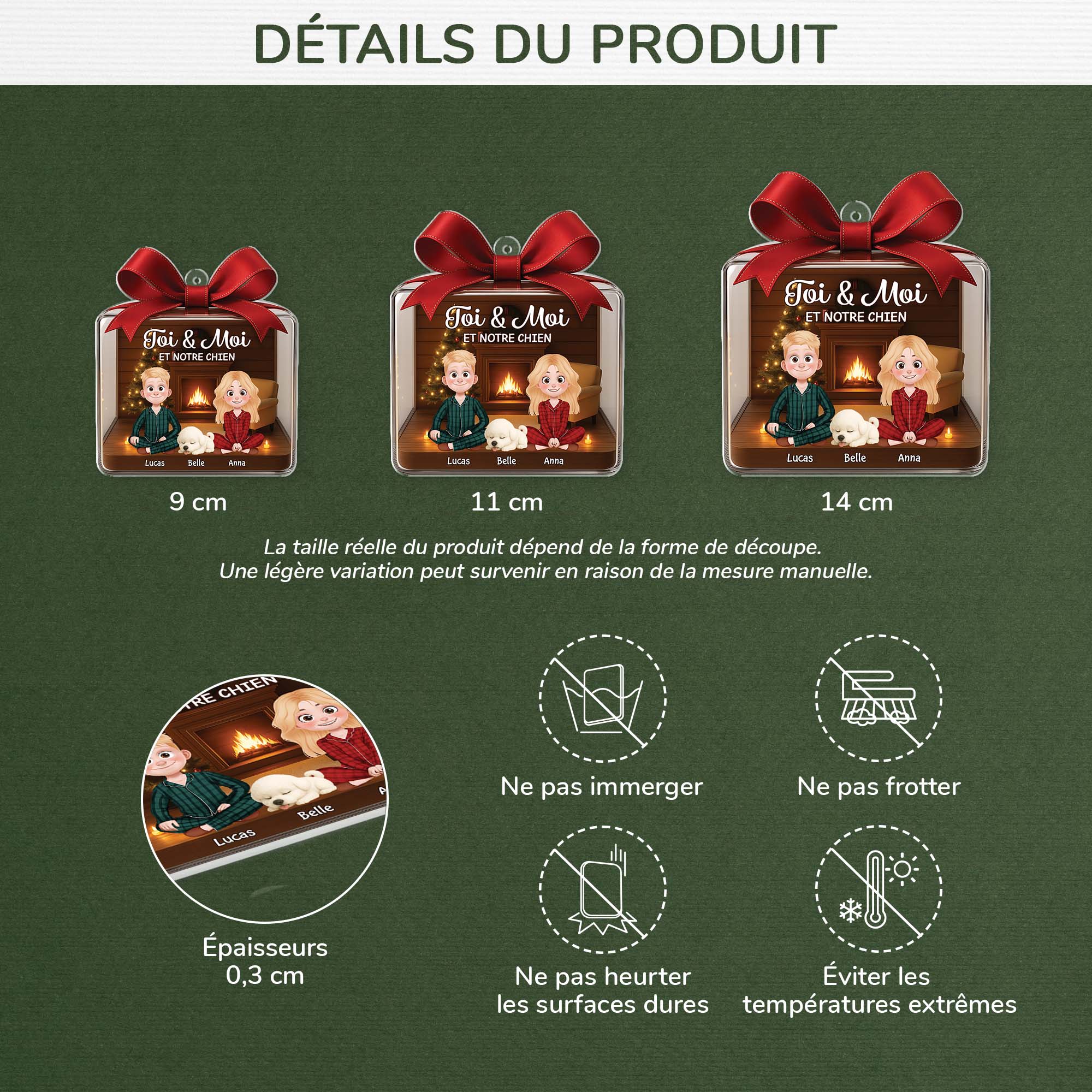6075OFR3 ornement de noel acrylique personnalise couple toi moi et le chien 6075o6mtc