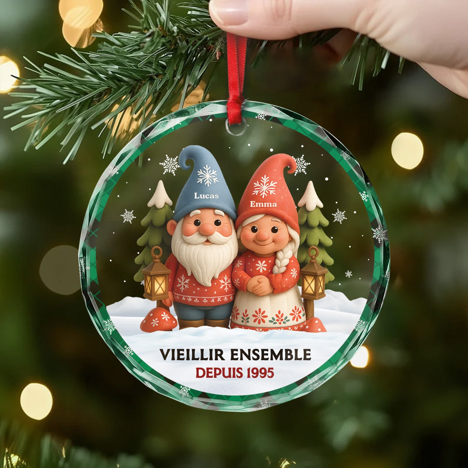 6087OFR2 ornement noel en verre personnalise vieillir ensemble gnome couple 6087okl5g