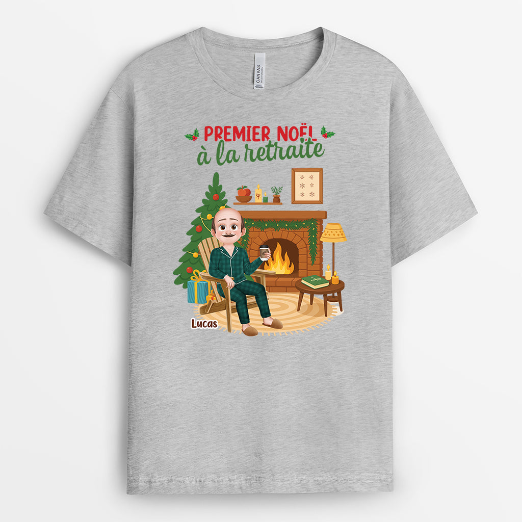 6095AFR2 t shirt personnalise pour femme et homme premier noel a la retraite 6095atlna