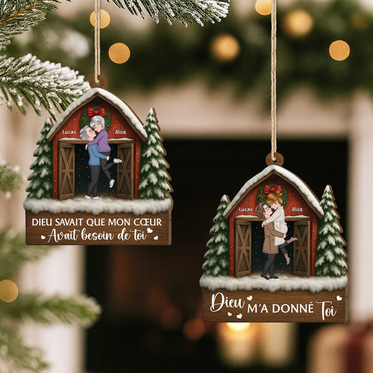 6105OFR2 ornement noel en bois a 1 couche personnalise couple dieu m_a donne toi 6105okqmg