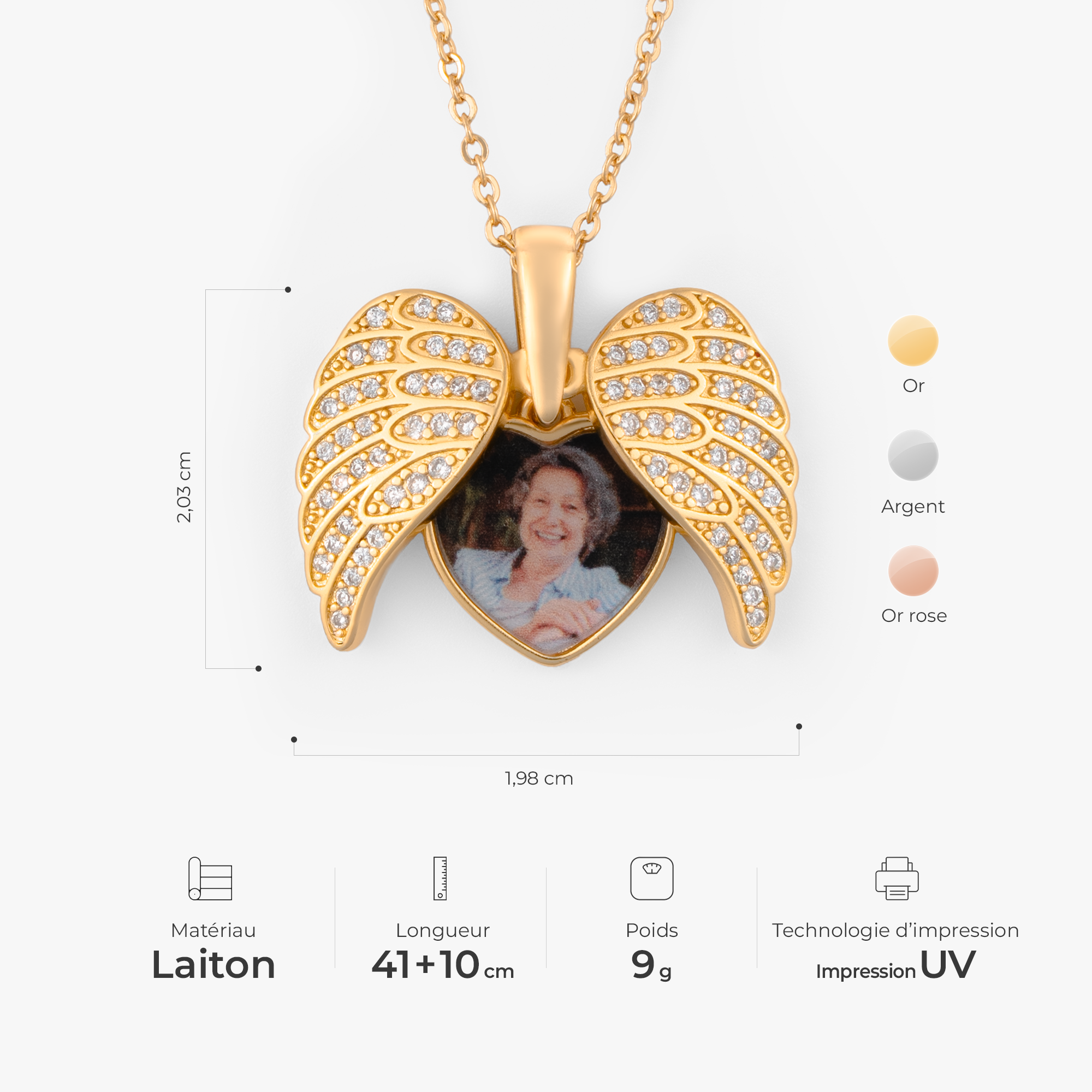 6114JFR3 collier personnalise commemoratif aile d_ange avec photo 6114j0b5a