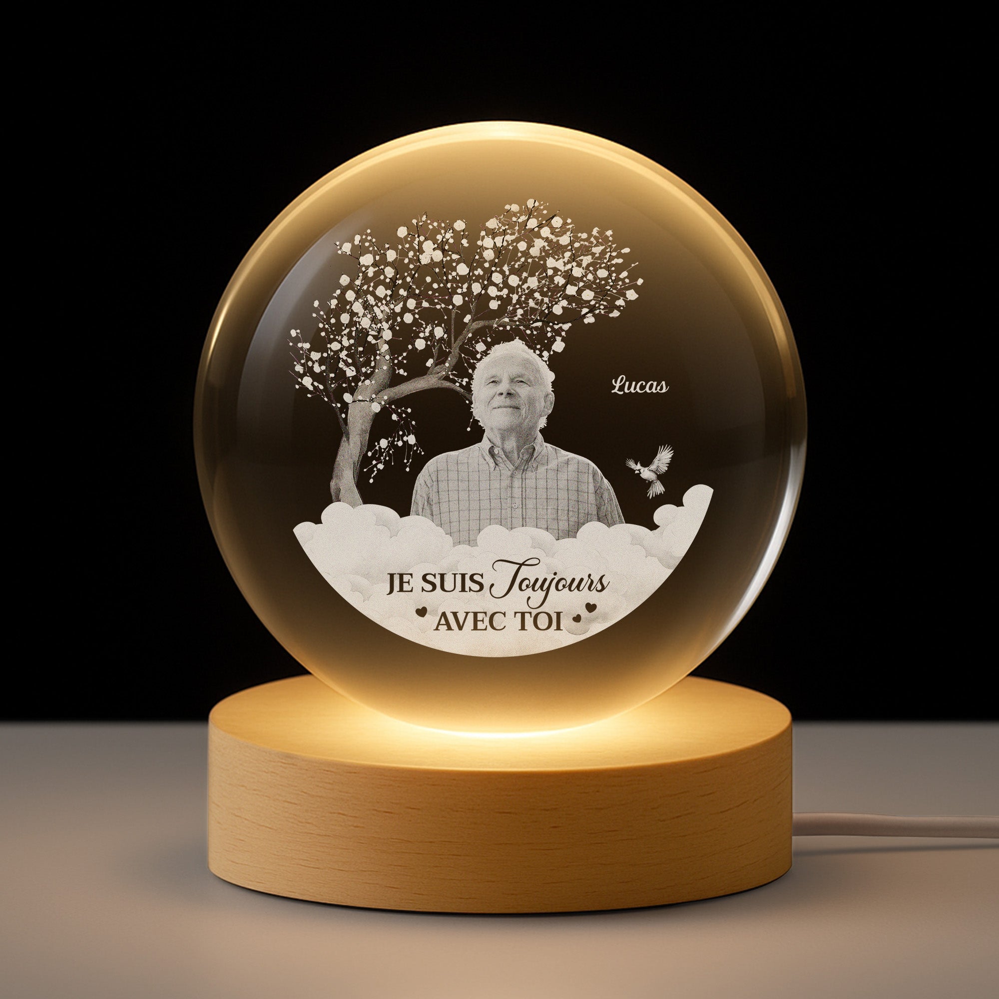 6116LFR1 veilleuse boule de cristal personnalisee commemorative avec photo papa est toujours avec toi 6116l8lab