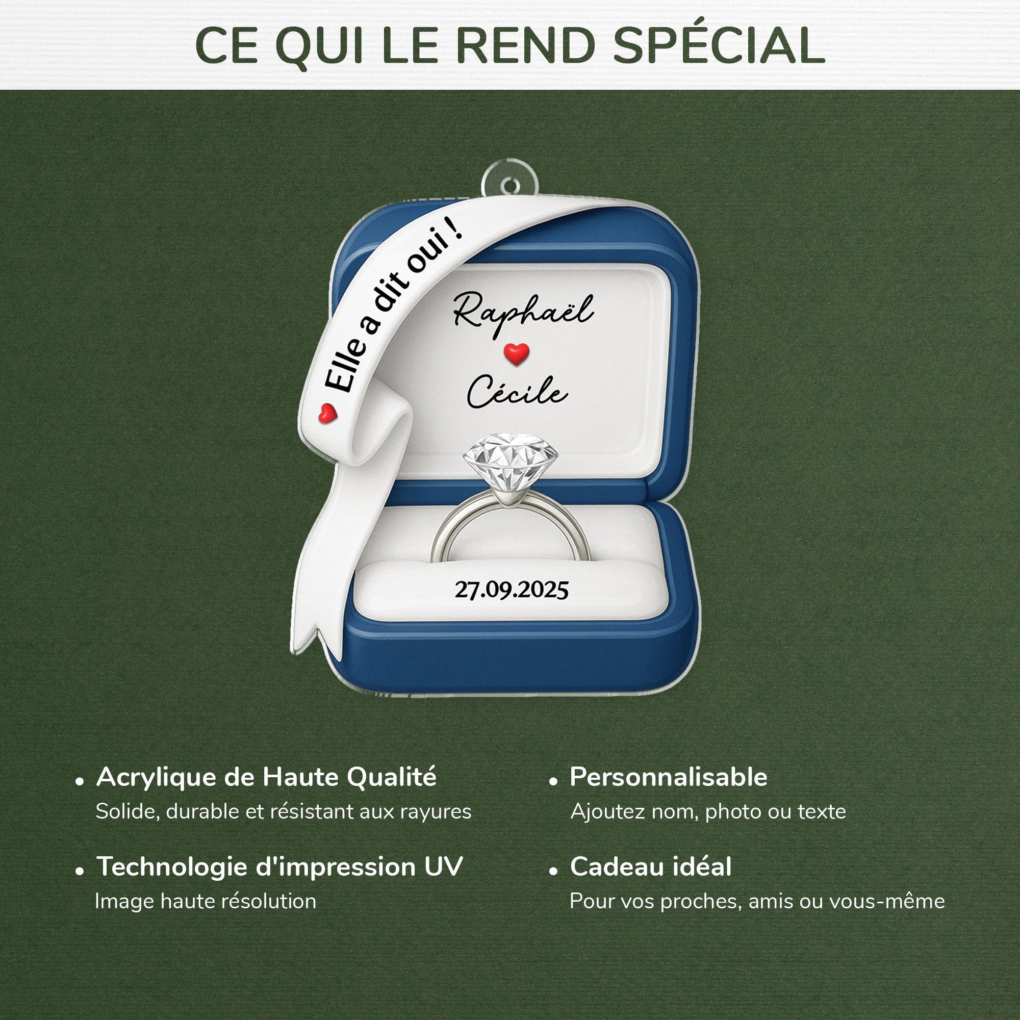 6123OFR4 ornement noel acrylique personnalise couple pour engagement et mariage elle a dit oui 6123o8tag